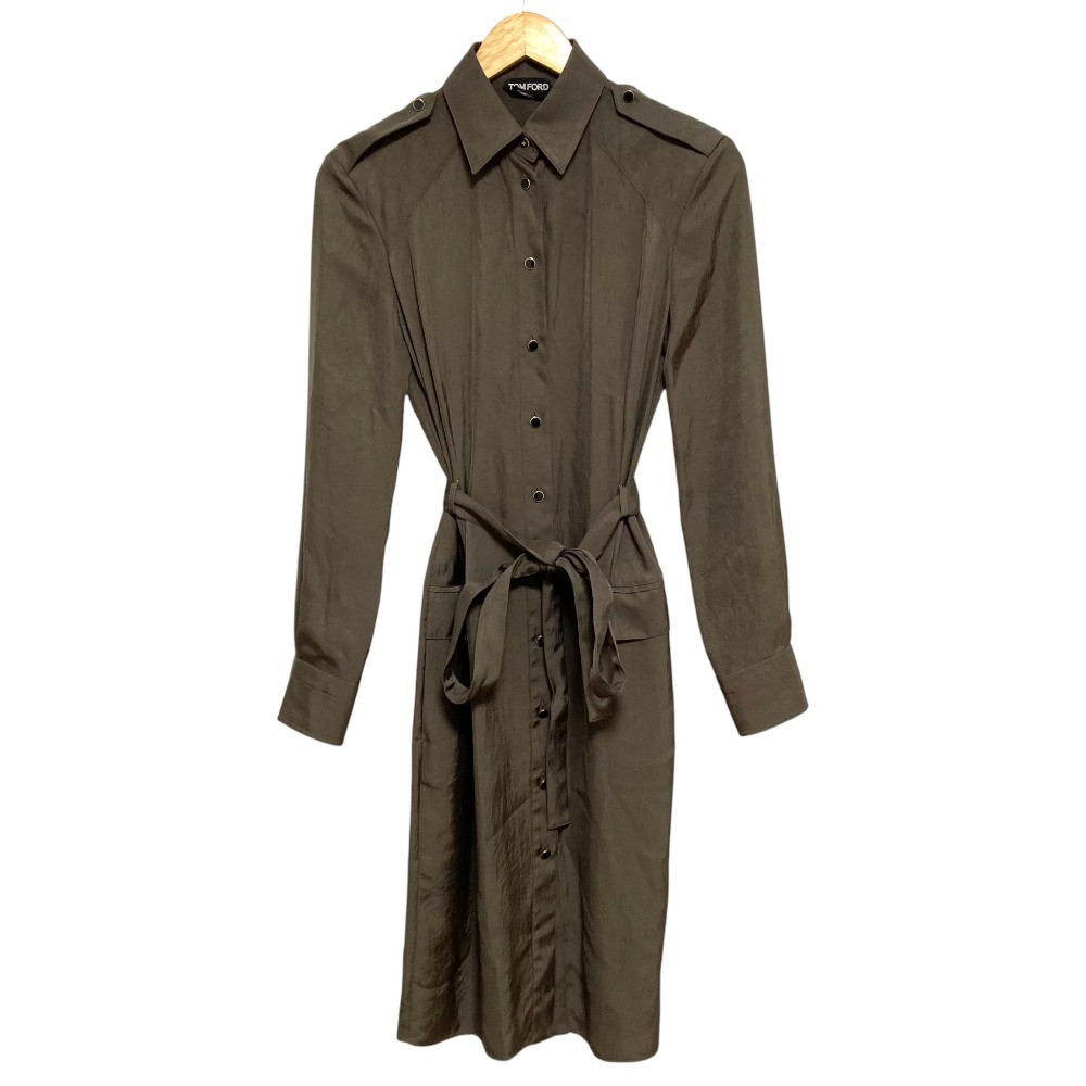 TOM FORD Belted Shirt Dress, Size 36, Khaki Women USED