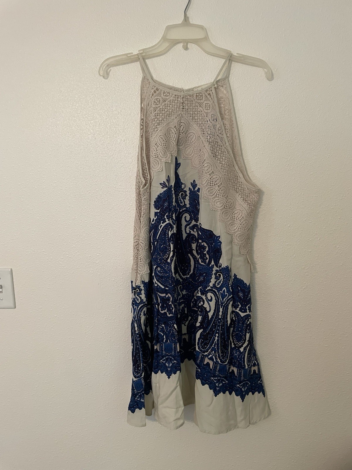 Indigo Rose Women’s Sz Lg Sleeveless Shift Dress Hem Tan W/Crochet