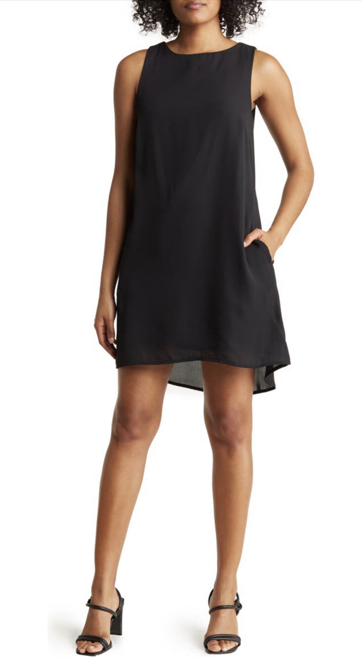 Nordstrom Rack Women’s Small Chiffon Black Sleeveless Shift Dress with Pockets