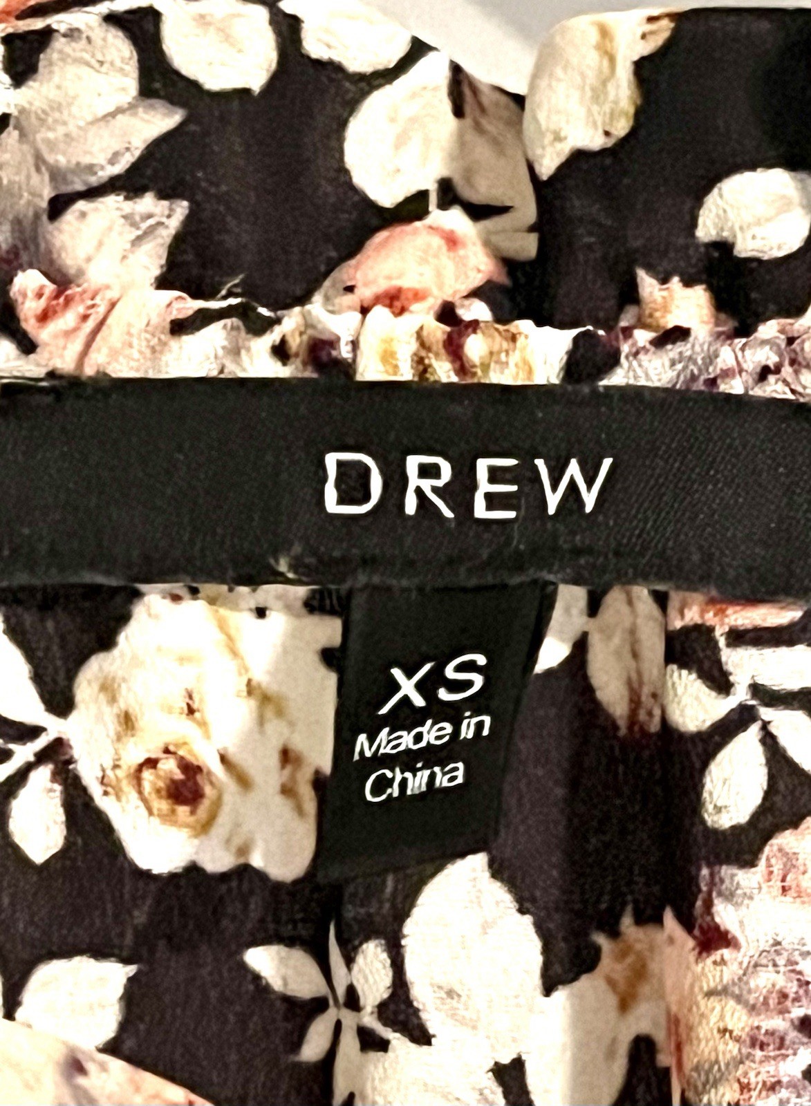 Drew Black White Pink Floral Long Sleeve Tie Neck Smocked Short Dress XS