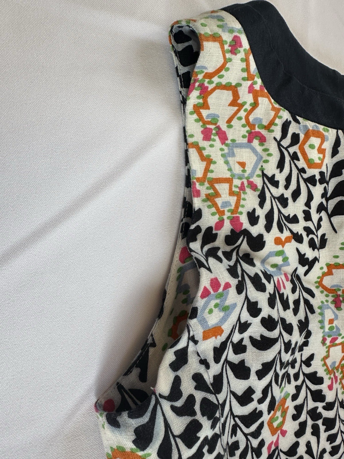 Tory Burch Melanie Printed Linen Shift Dress Navy Orange Floral Size 4 Excellent