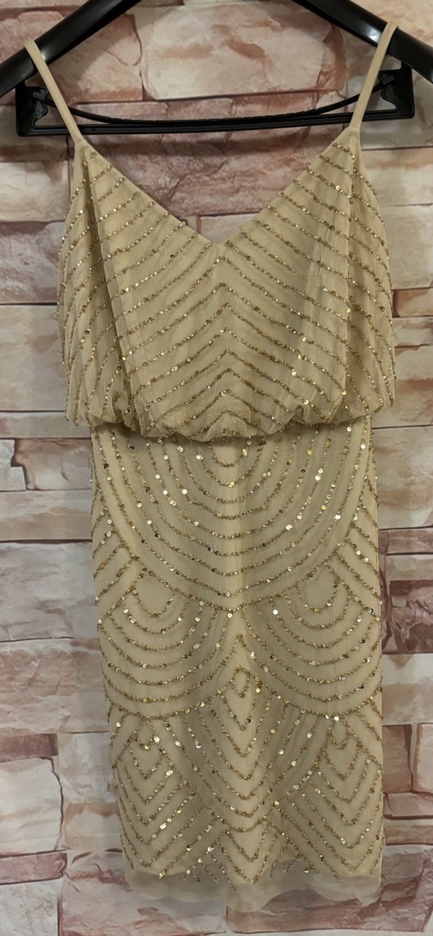 Adrianna Papell Tan Dress w/ Sequence. Size: 2.
