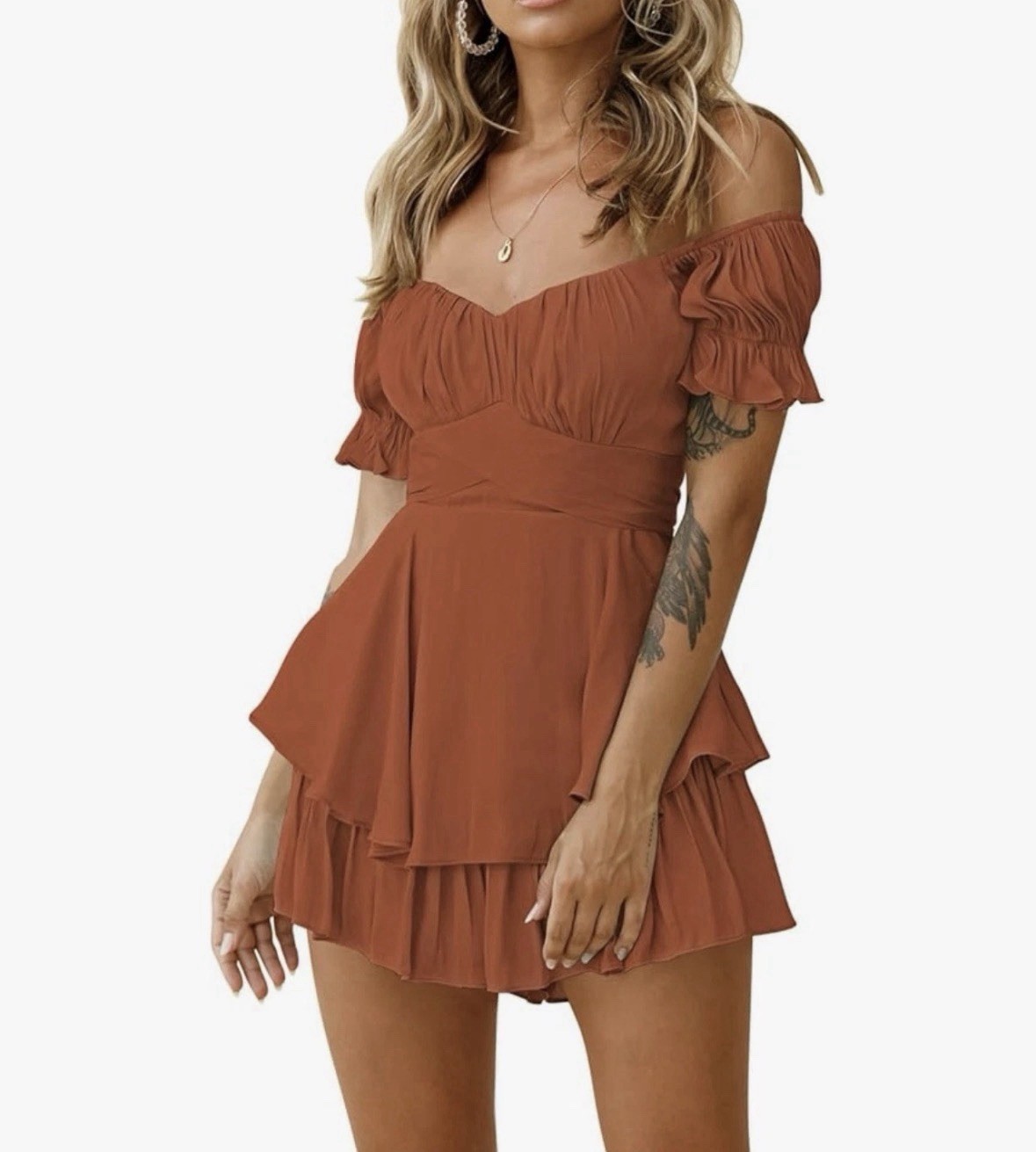 ALTAR’D STATE Ruffle Mini Romper Puff Short Sleeve M NWT $70