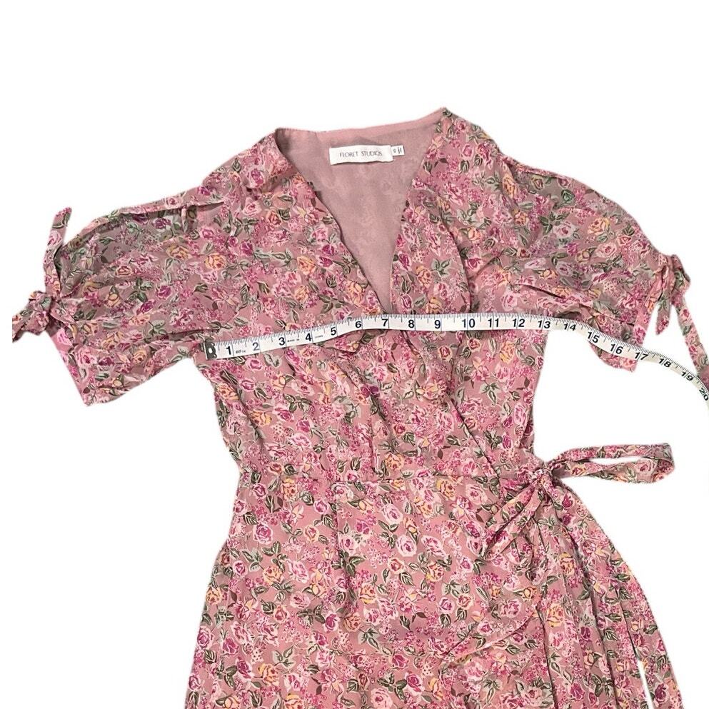 FLORET STUDIOS Ruffle Side Tie Wrap Midi Dress in Mauve Pink Size XS NWOT