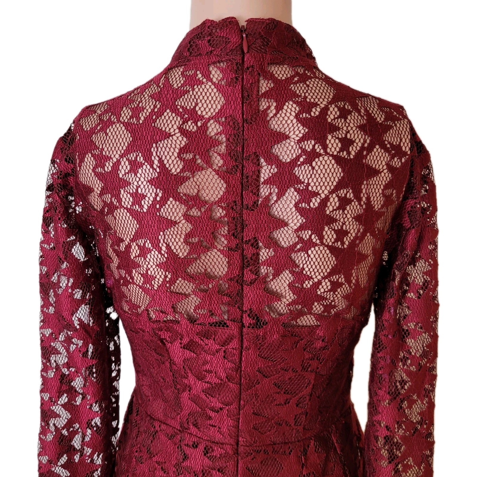 Betsey Johnson Mini Dress Womens 2 Star Lace Red Sheer Overlay sheer long sleeve