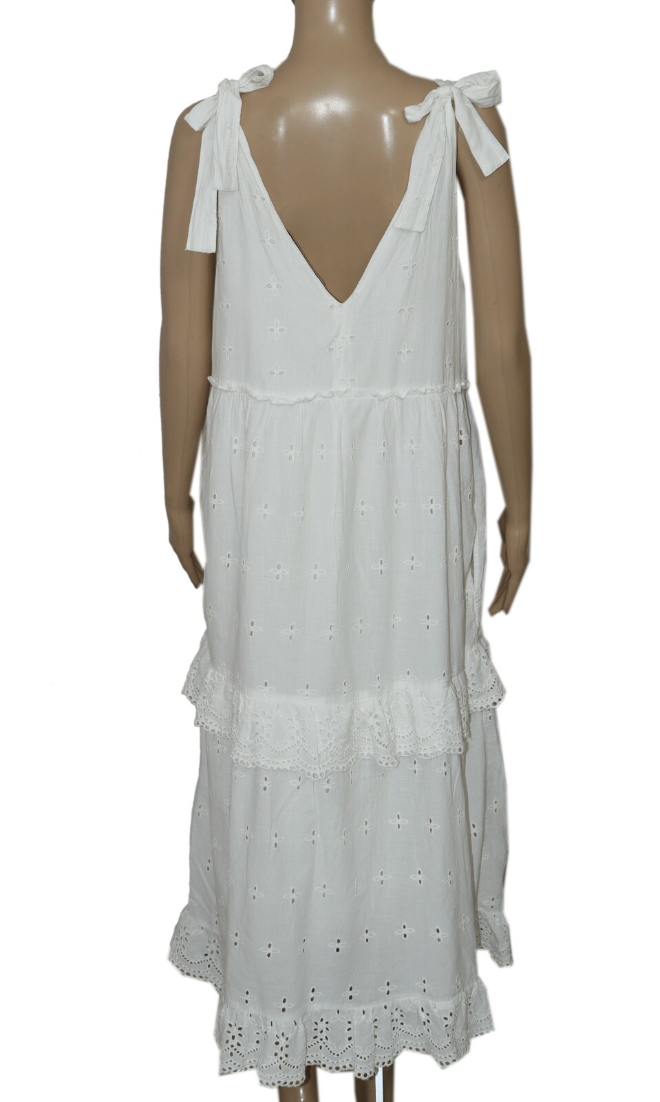 Joop & Gypsy Eyelet Embroidered Ruffle Tie Shoulder White Maxi Dress New M 10