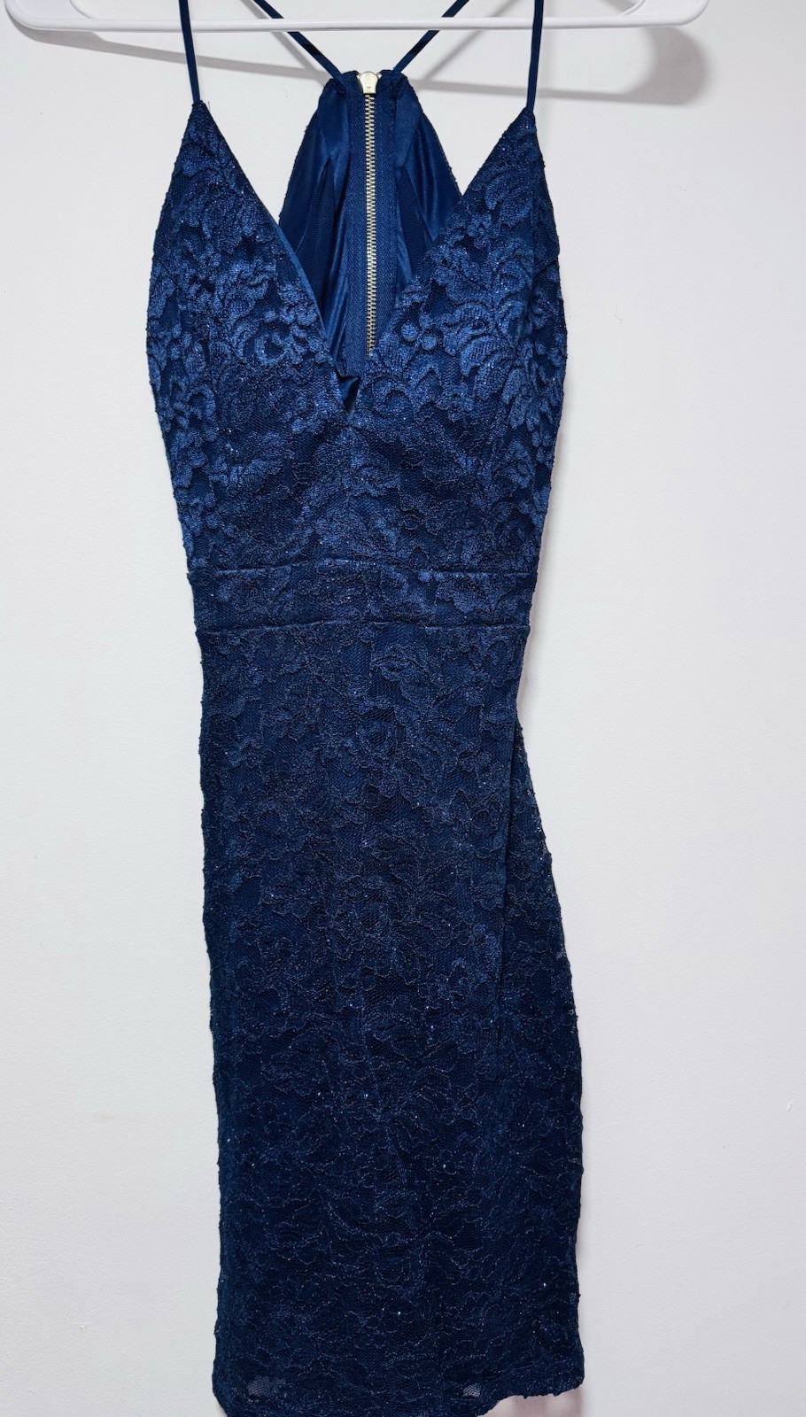 Emerald Sundae Blue Floral Lace V-Neck Strappy Bodycon Knee Dress Size S