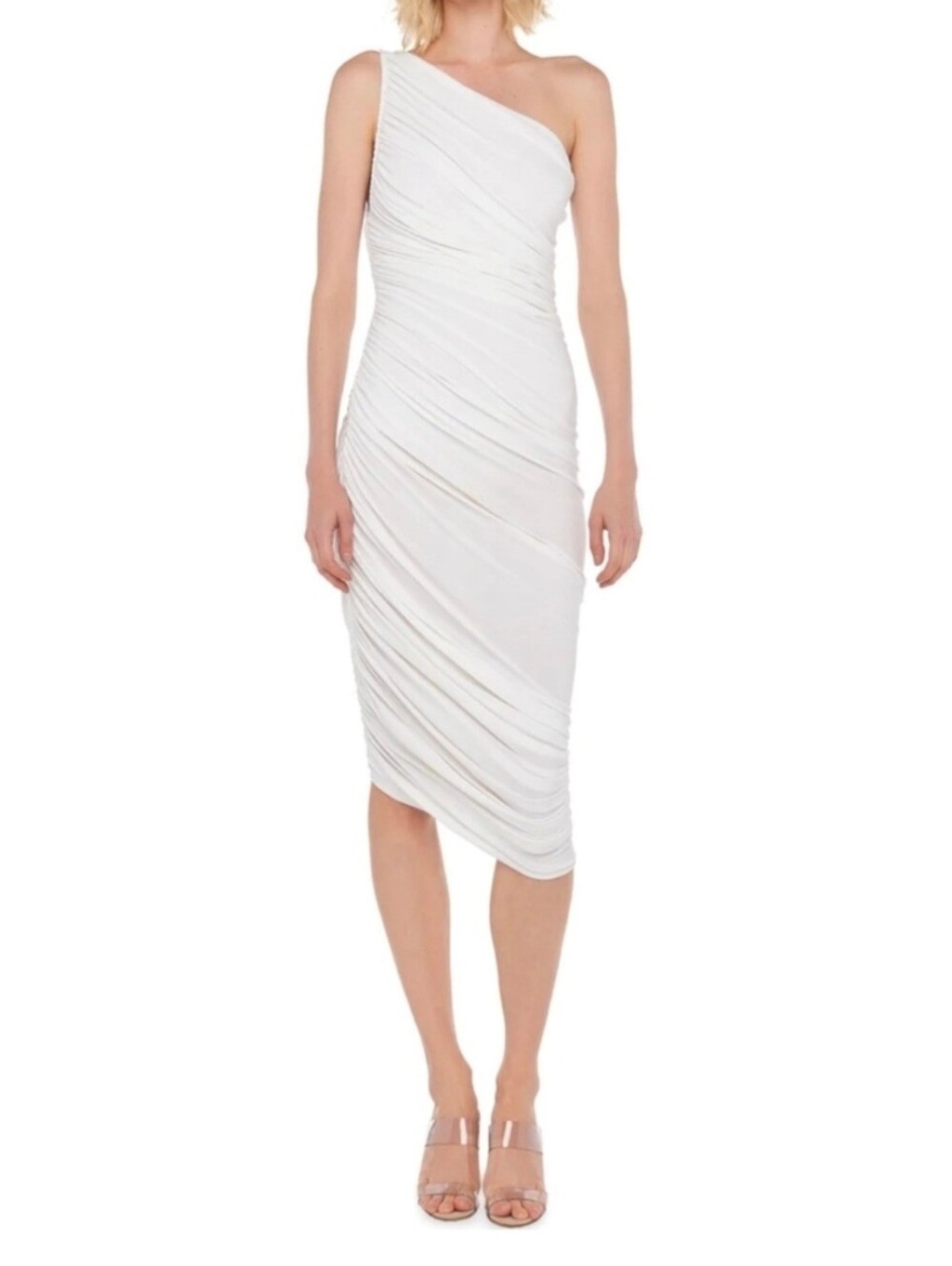 NWT NORMA KAMALI Diana Gown Snow White Midi One Shoulder 36 Small