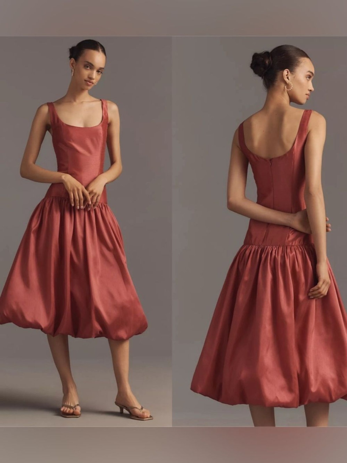 Hutch Natalia Scoop-Neck Drop-Waist Bubble-Hem Midi Dress, Anthropologie Sz 12