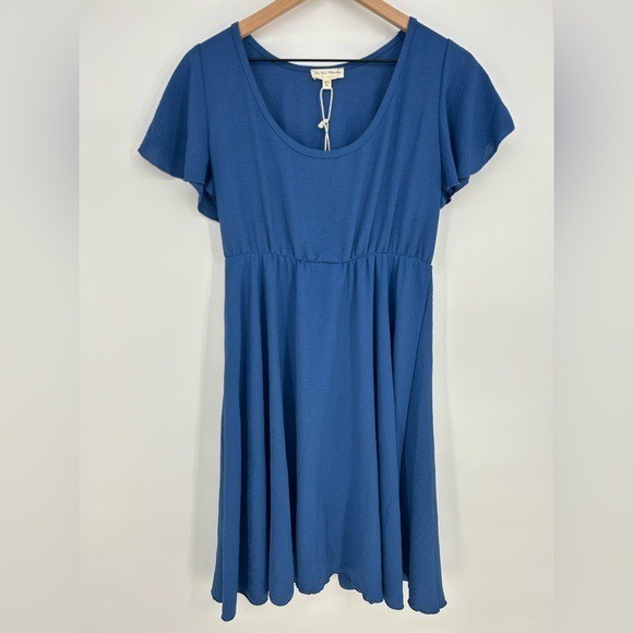 “NWT”See You Monday Blue Fit & Flare Scoop Neckline Flutter Sleeve Mini Dress-XL