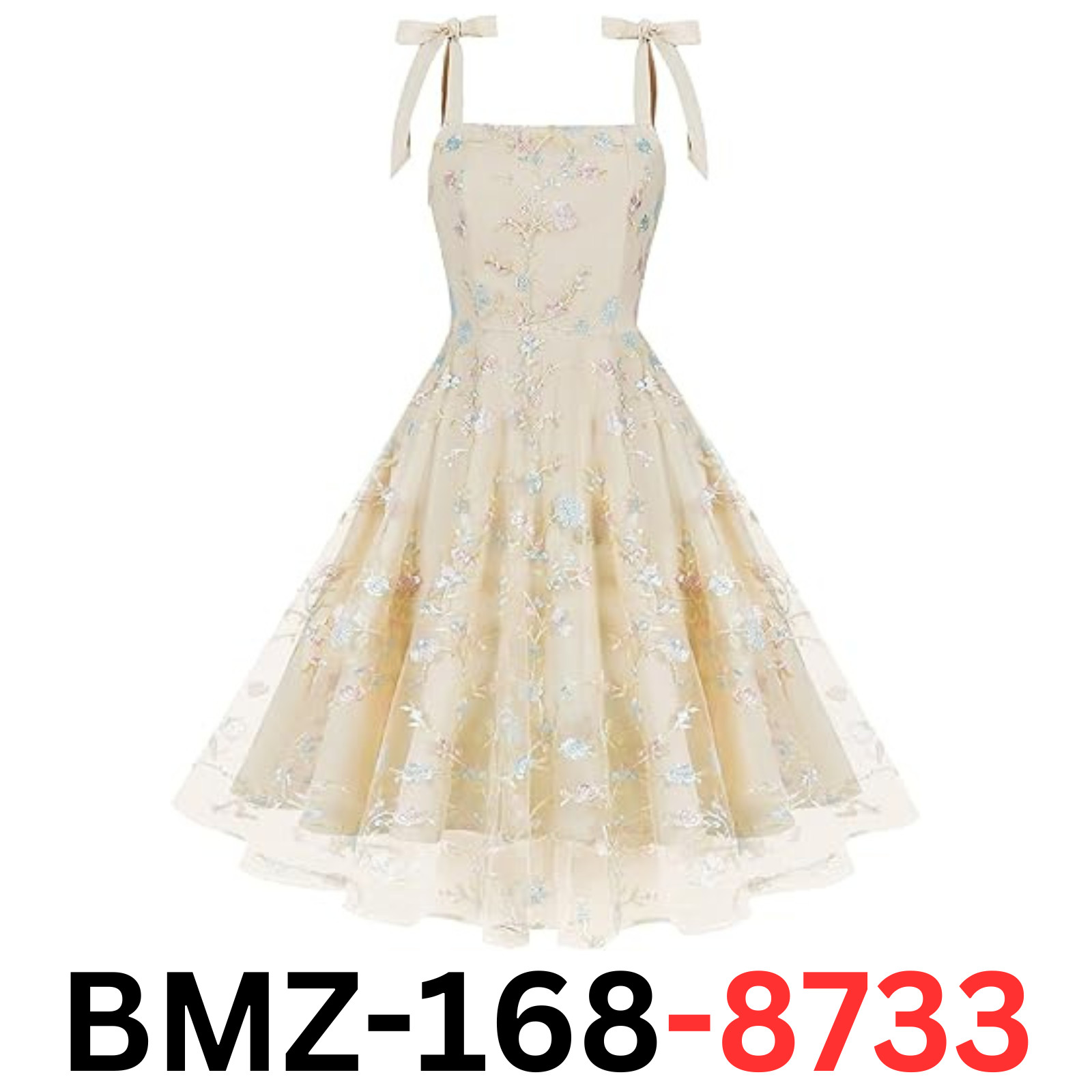Sleeveless Spaghetti Strap Embroidered Floral Dress for Women Wedding Guest, M
