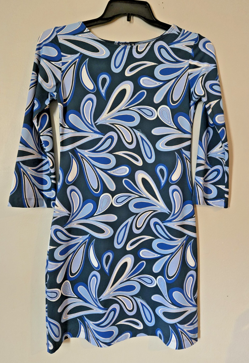 Melly M Size XS Blue Nylon Spandex Blend Casual Shift Signature Logo Dress