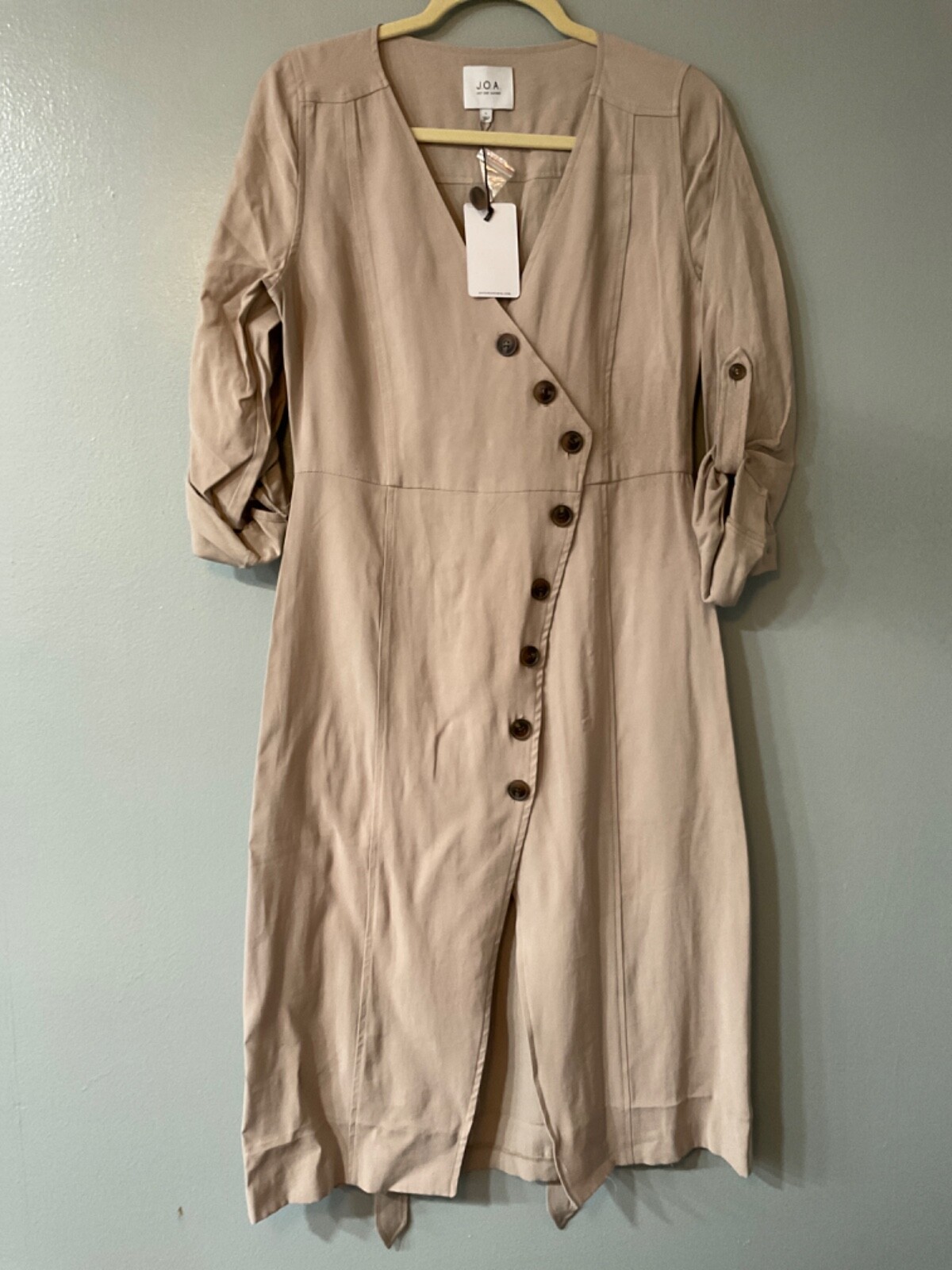 J.O.A. Womens Khaki Button Up Wrap Dress Size L. NWT
