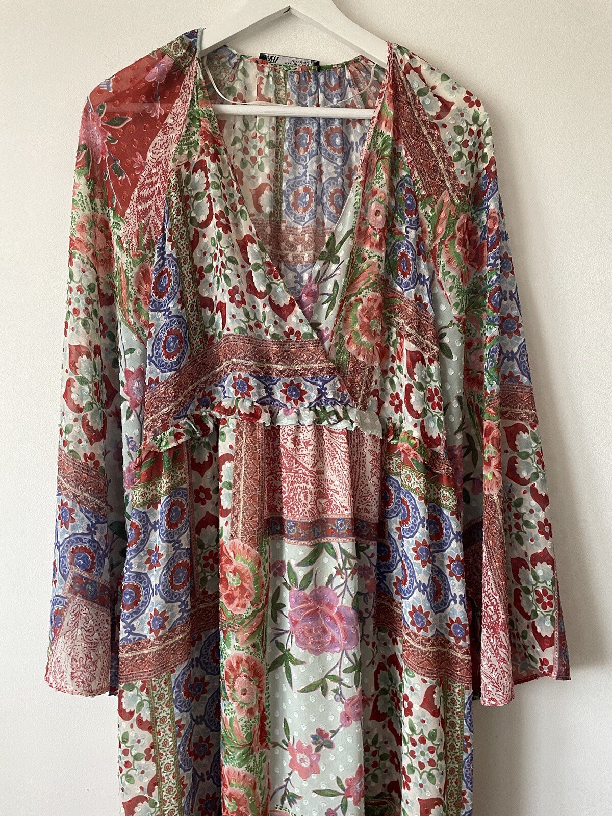 Zara Floaty Boho Patchwork Printed Dress Size L