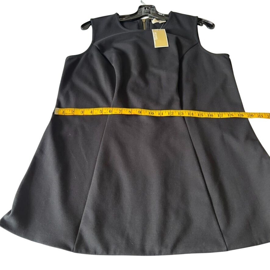 Michael Michael Kors Sleeveless Black Dress With Faux Leather Hem & Back Zipper