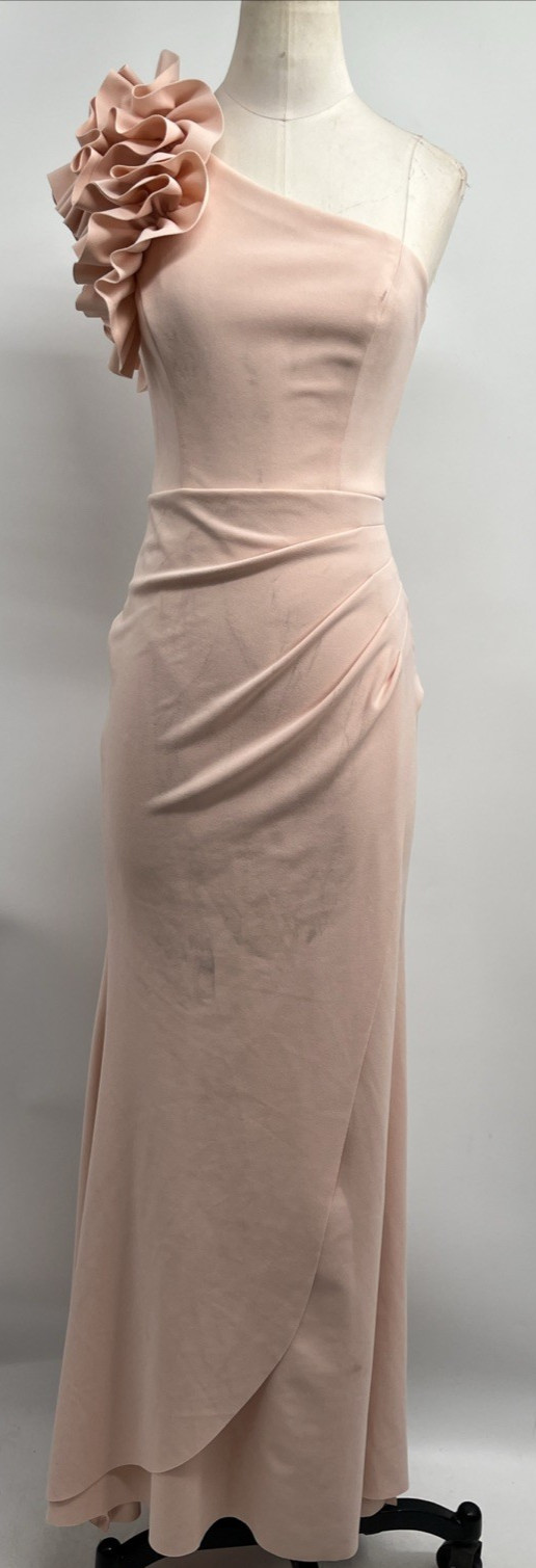 AQUA Women’s Exclusive Blush Pink One Shoulder Ruffle Crepe Gown Dress Size 2