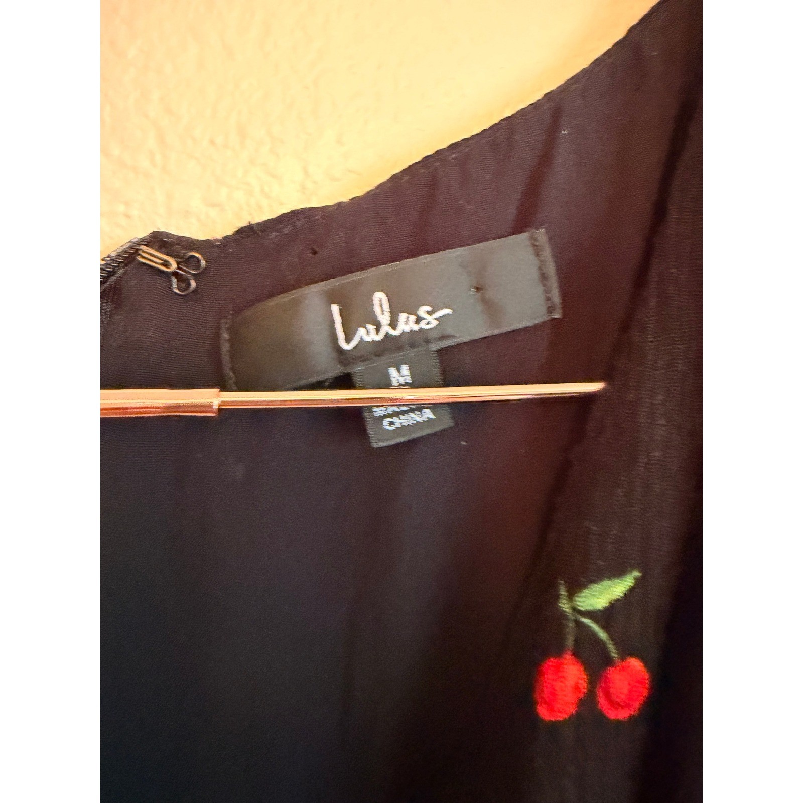 Lulus Mini Dress Women Medium Black Cherry Print Cherish You Surplice Flutter