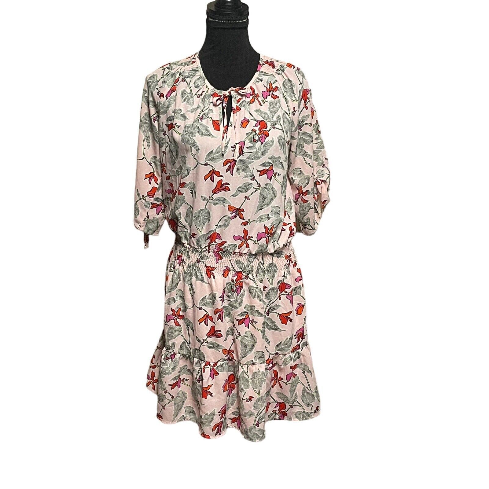 As U Wish Floral Popover Dress Pink Small Stretchy Smocked Waist