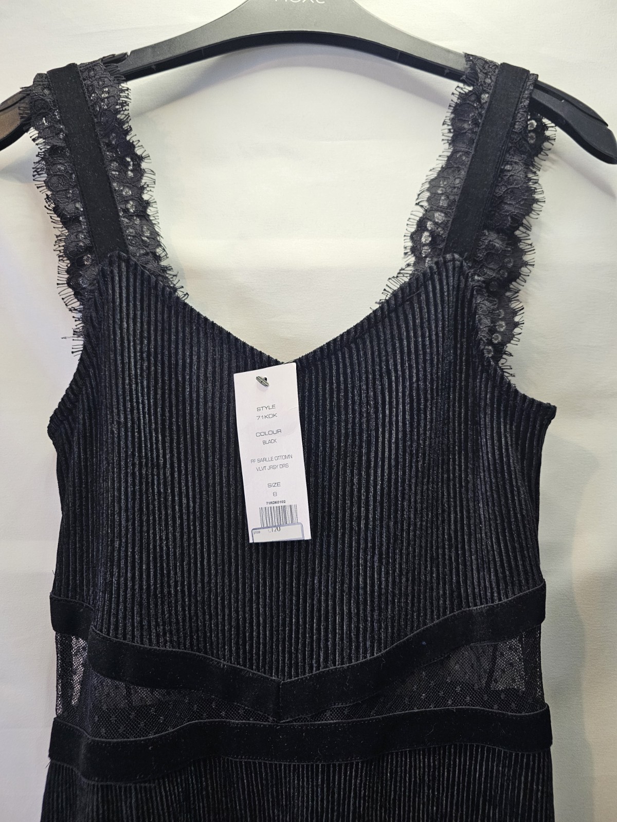 French Connection Black Pleated Velvet Cocktail Dress Party, Wedding. size 8