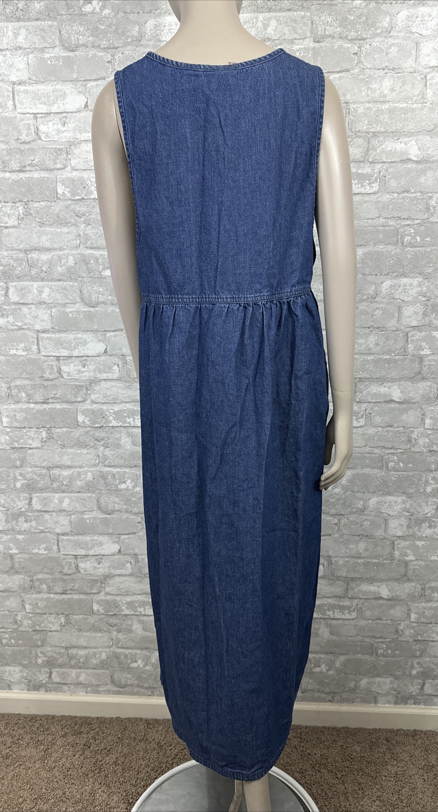 Premier International Large 100% Cotton Blue Denim Midi Dress Cottage Core