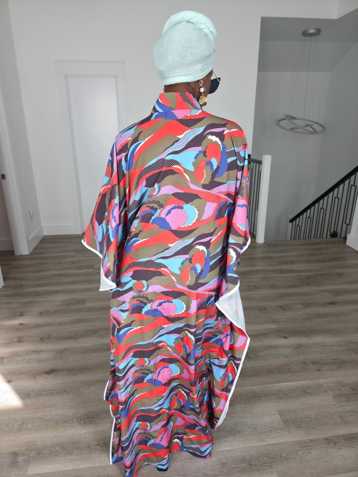 Abstract Print Viscose Kaftan Butterfly Sleeve Resort Wear