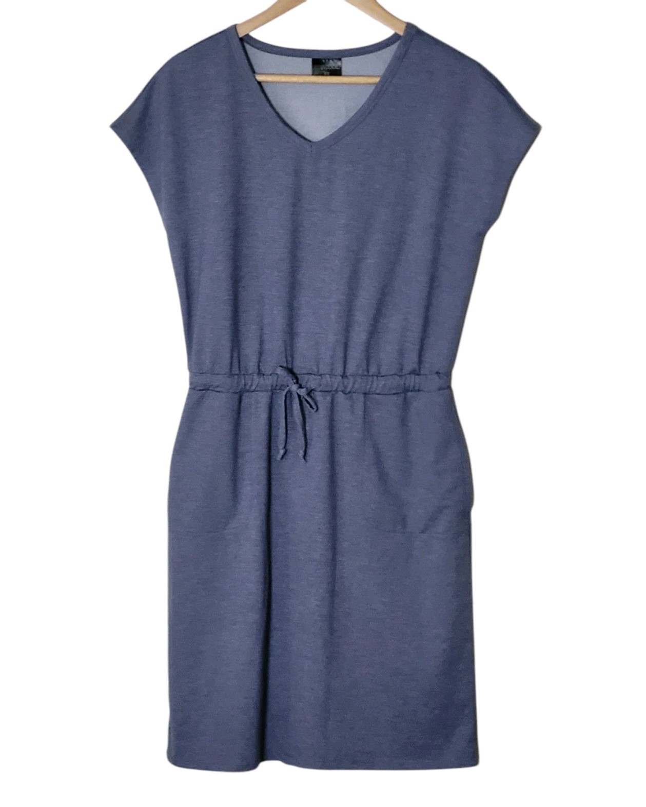 32 Degrees Ladies Twill V-Neck Dress In Gray Blue Cap Sleeve Small NWOT
