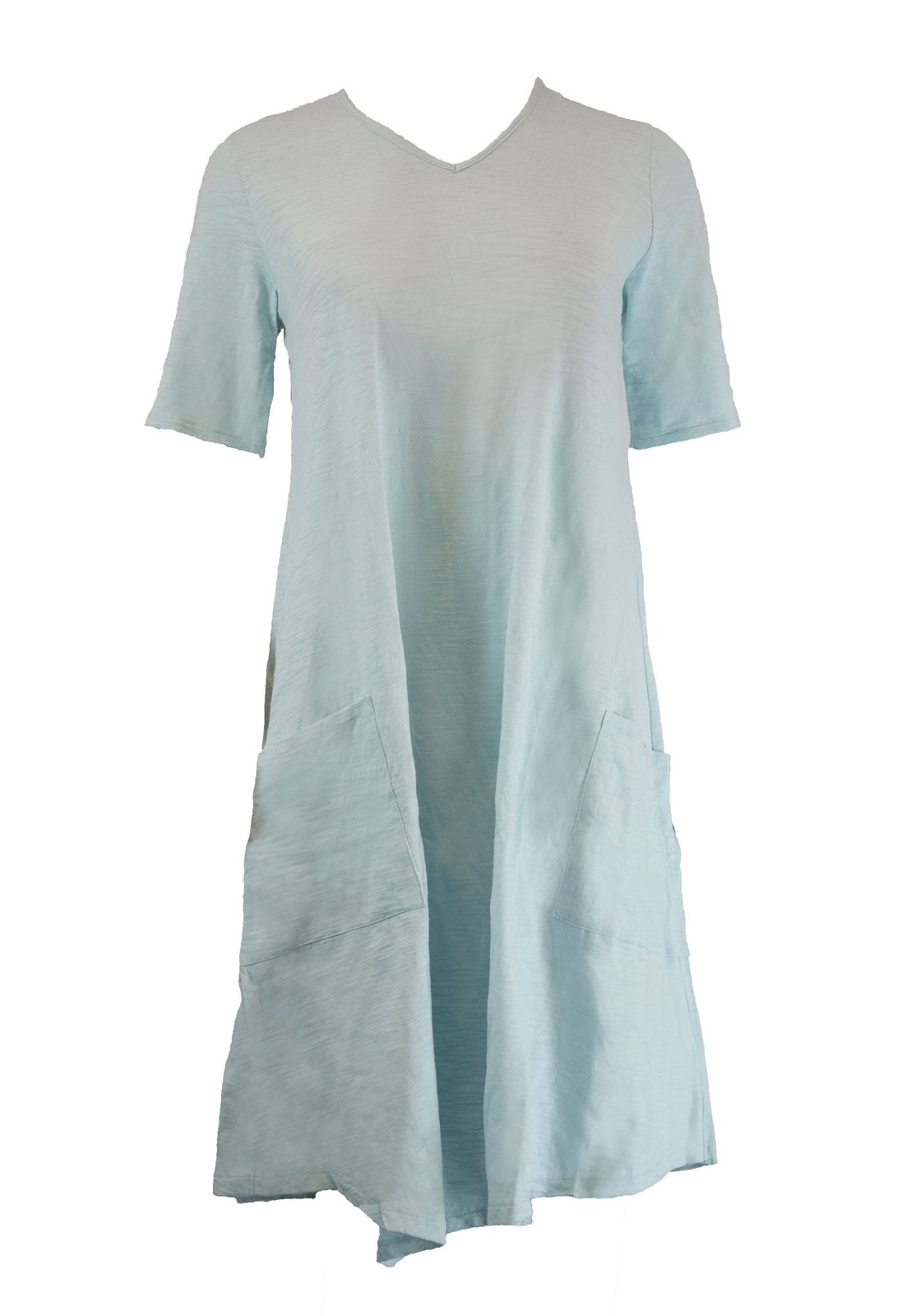 G&C United Knitwear Women’s Short Sleeve Asymmetric Dress with Pockets, Ocean,