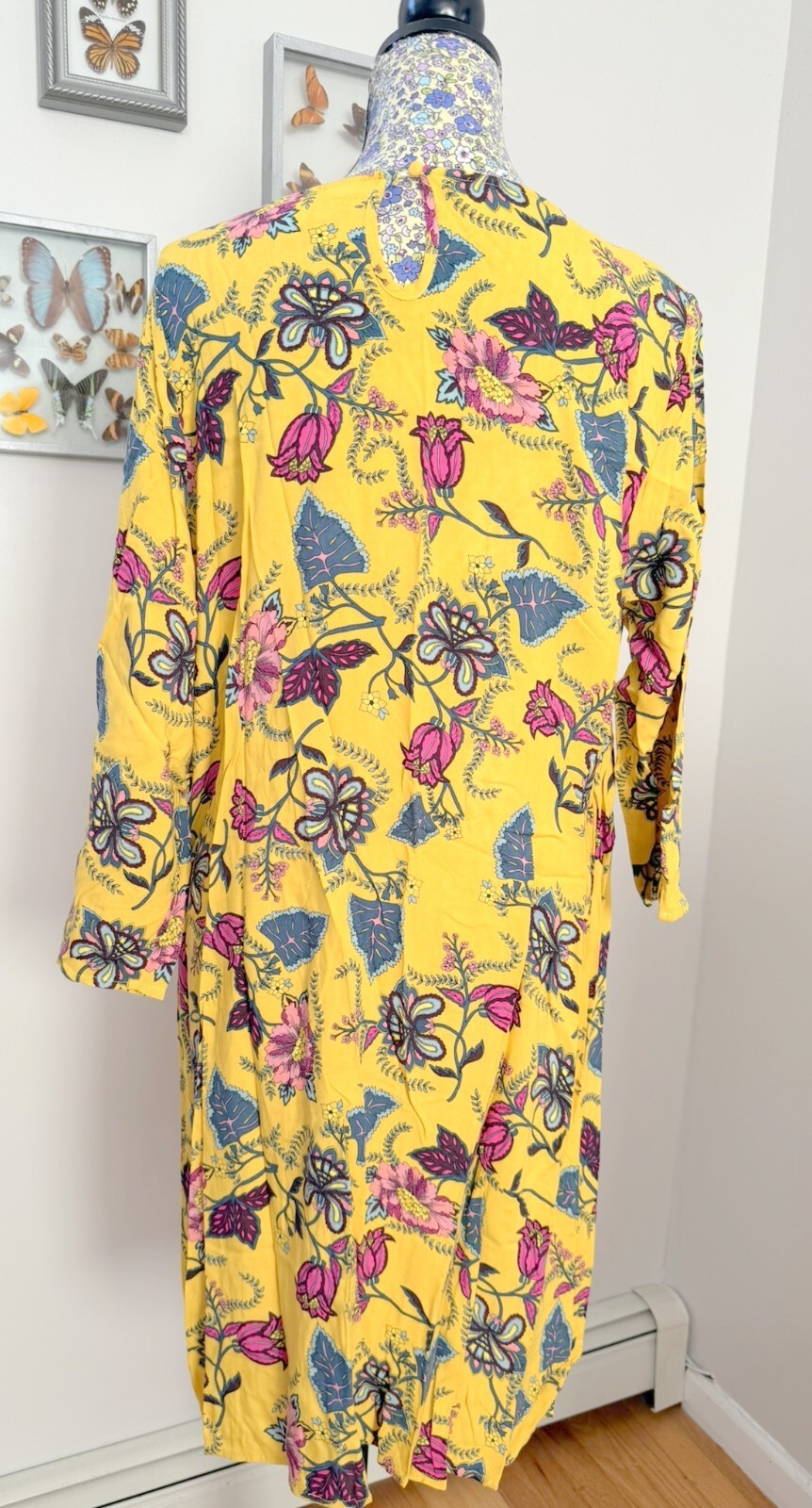 JunaRose Women’s 16 Bright Yellow Floral 3/4 Sleeve Knee Length Shift Dress