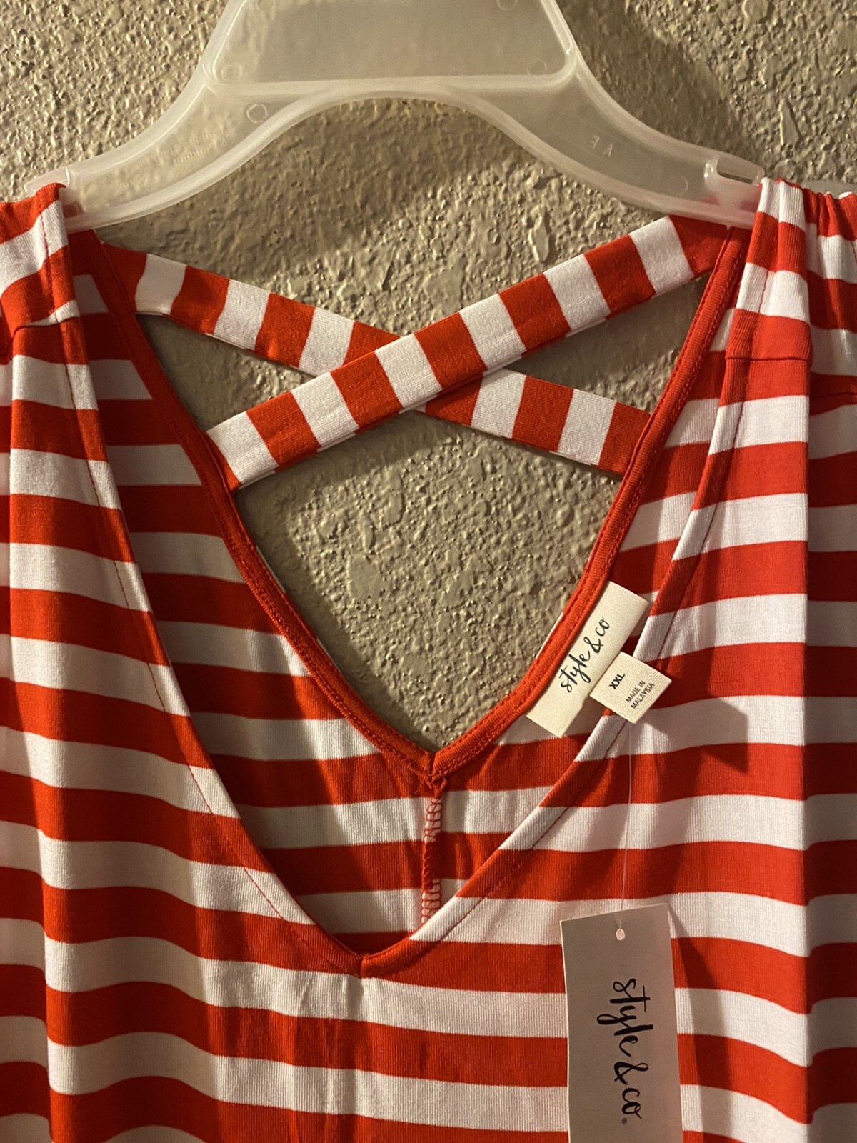 red striped dress size xl polyester Spandex knee length criss cross back