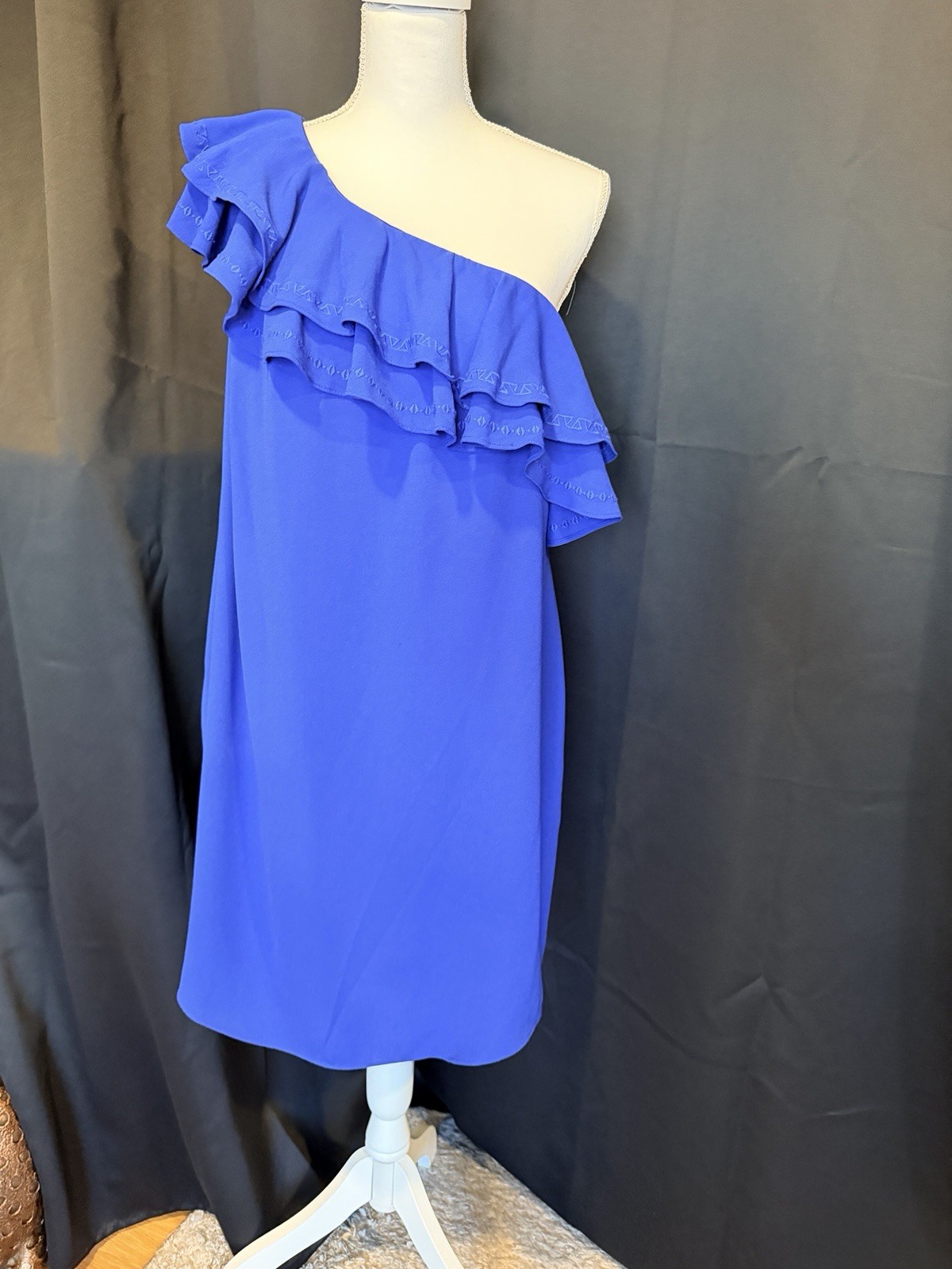 Apt. 9 Blue Solid One-Shoulder Ruffle Shift Knee-Length Dress Sleeveless L