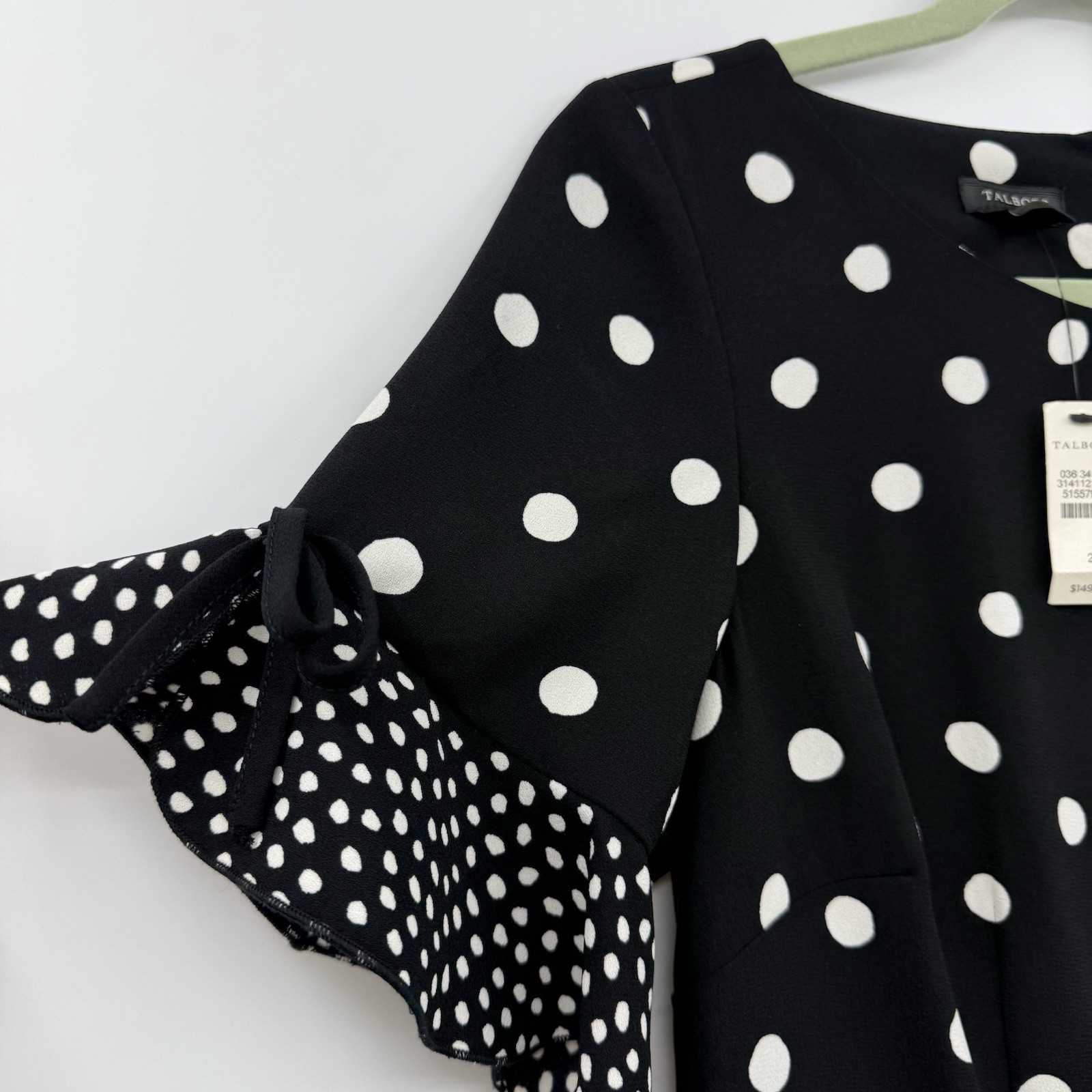 Nwt’s Talbots Black White Polka Dot Dress Ruffle Sleeve Hem Sz 2 Classic Retro