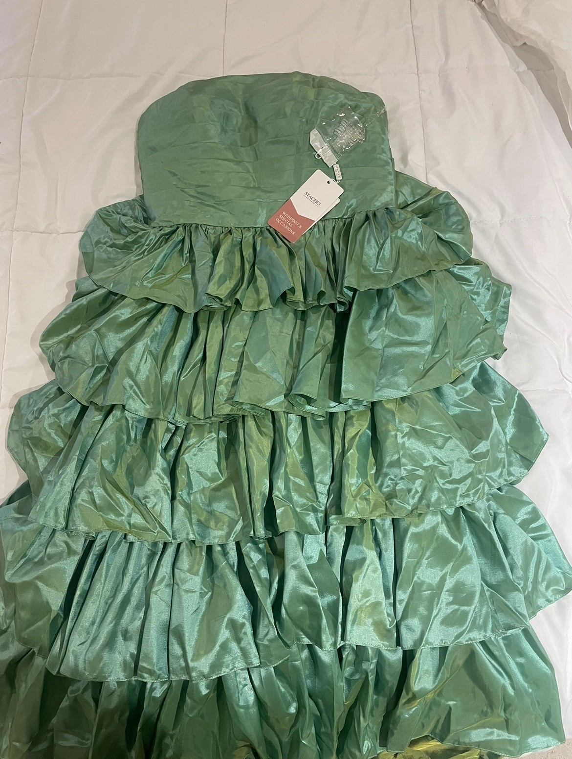 A-line Square Neckline Strapless Floor-Length Dress with Ruffles Slit
