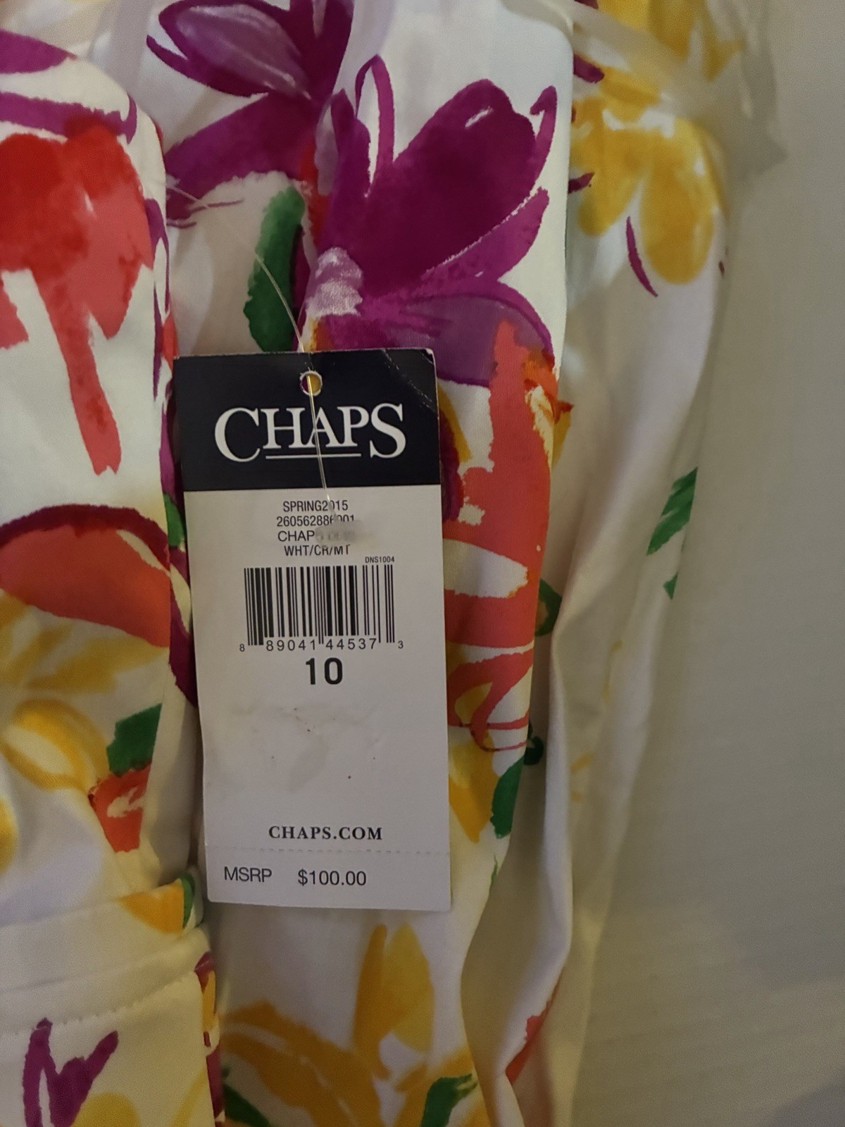 CHAPS White Floral Mini Fit & Flare Dress Women Size 10 V-Neck Sleeveless Zip Up