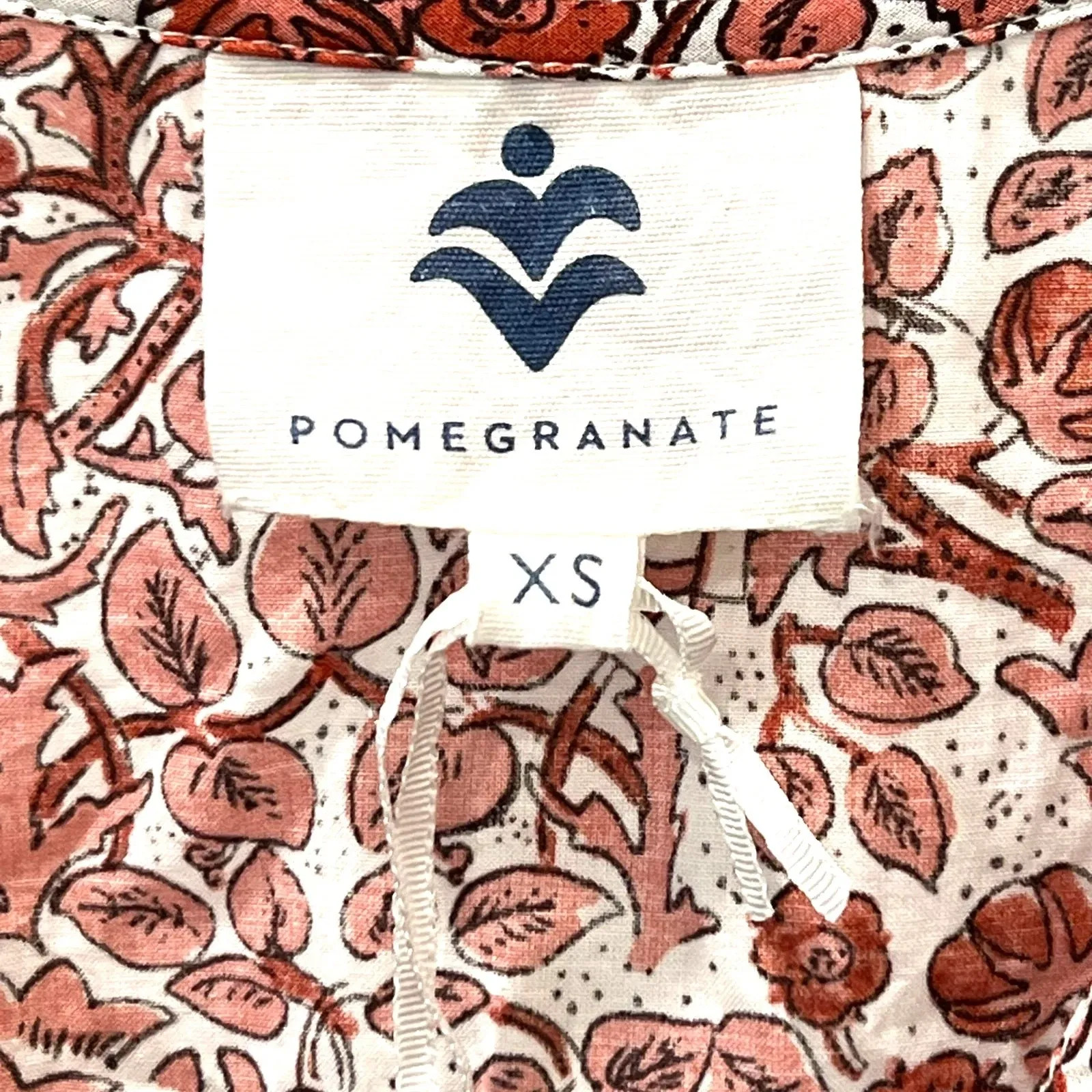 Pomegranate Kaftan Caftan Dress Womens XS Orange Bird Floral Long Cotton Boho