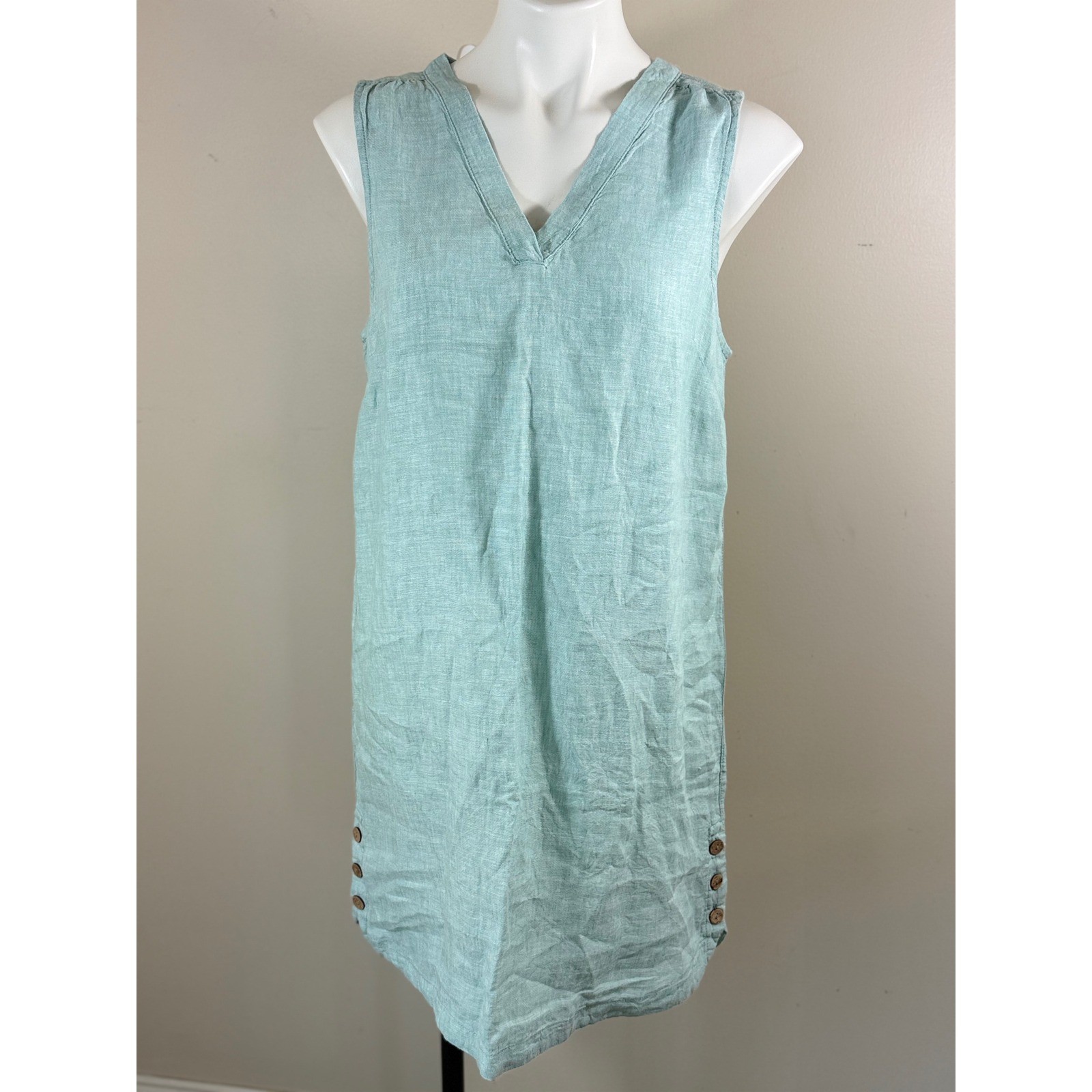 Nicole Miller NY 100% Linen Shift Dress Women L Mint Green Sleeveless Coastal