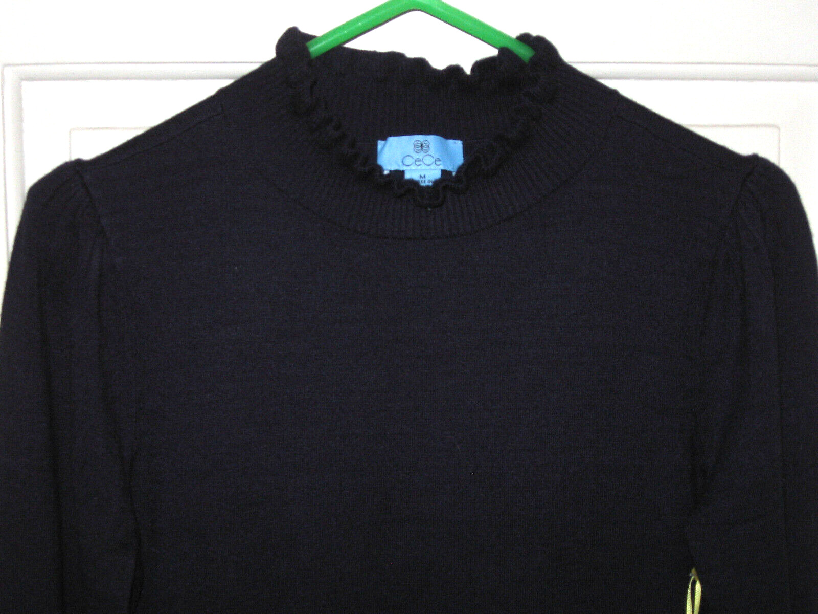 NEW CeCe RUFFLED NECK CUFFS KNIT SWEATER DRESS SZ M NAVY BLUE NWT $99
