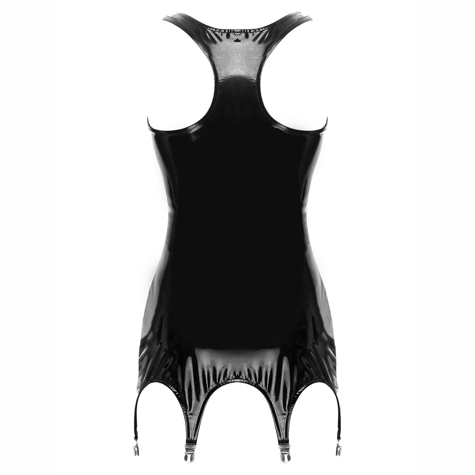 Womens Latex Leather Mini Dress Bodycon Cupless Lingerie Garter Party Clubwear