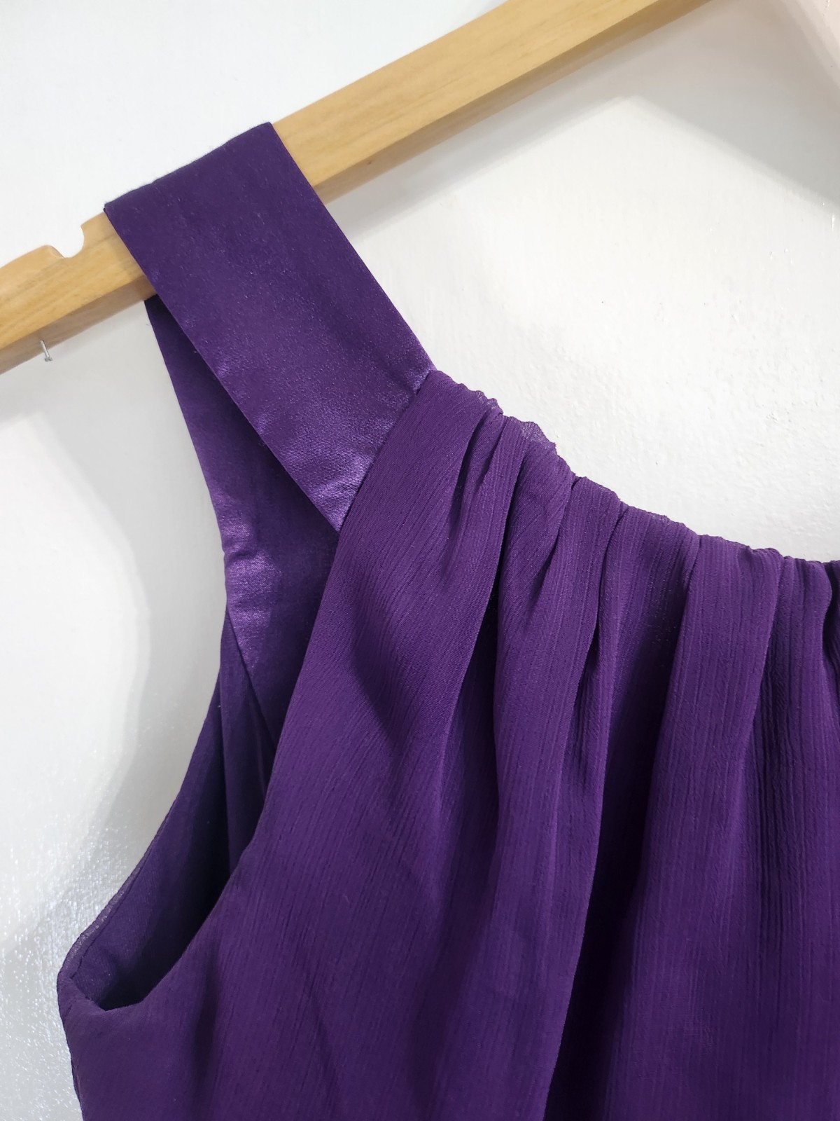 Elise Ryan Purple Sleeveless Floaty Chiffon and Satin Dress Size 12 Occasion