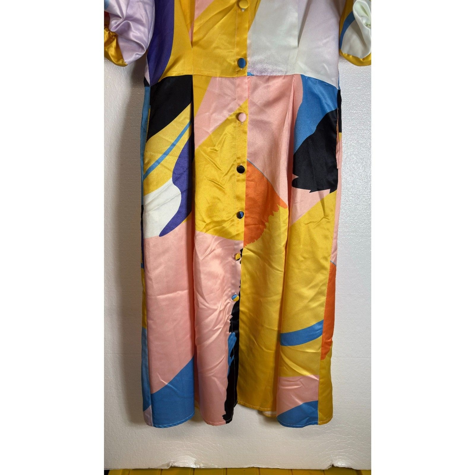 N By Nancy Collection Button Down Maxi Dress Vibrant Multi-Colored Print Medium
