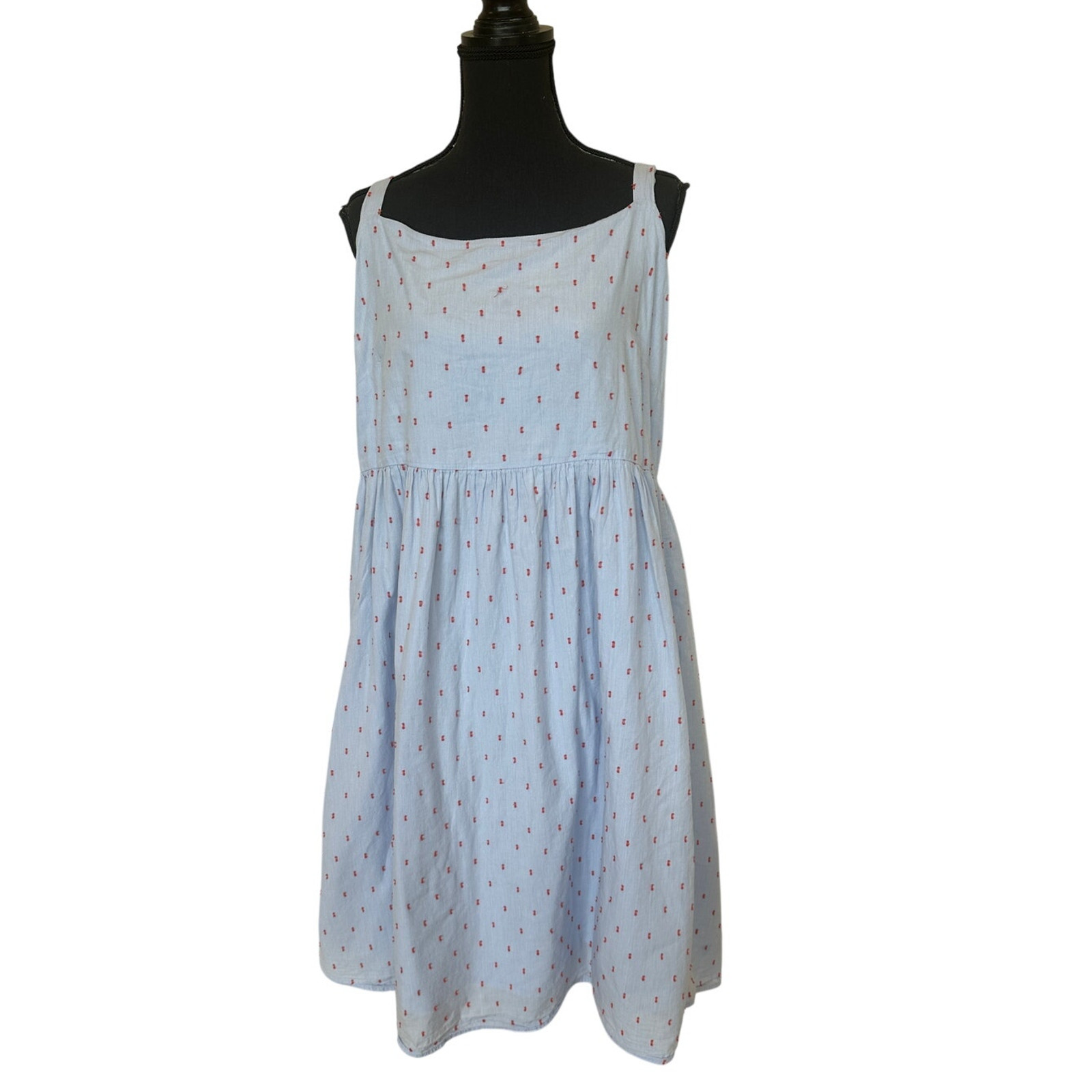 JunaRose Red Blue French Dot Midi Dress SIZE 24 Sundress Smocked Designer $69
