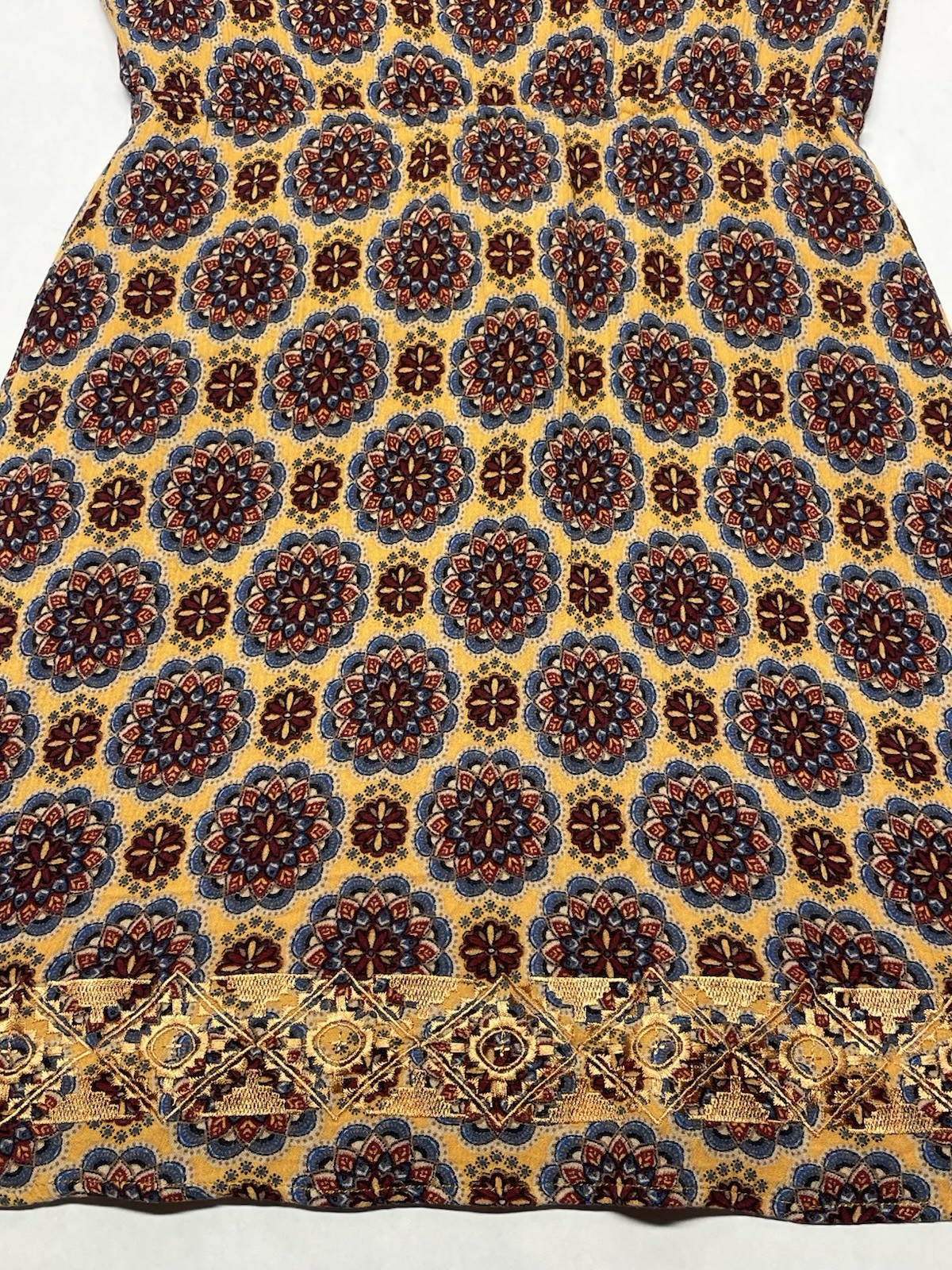 Golden Yellow Metallic Embroidered Mandala Dress Sz S Boho Funky Artsy Festival