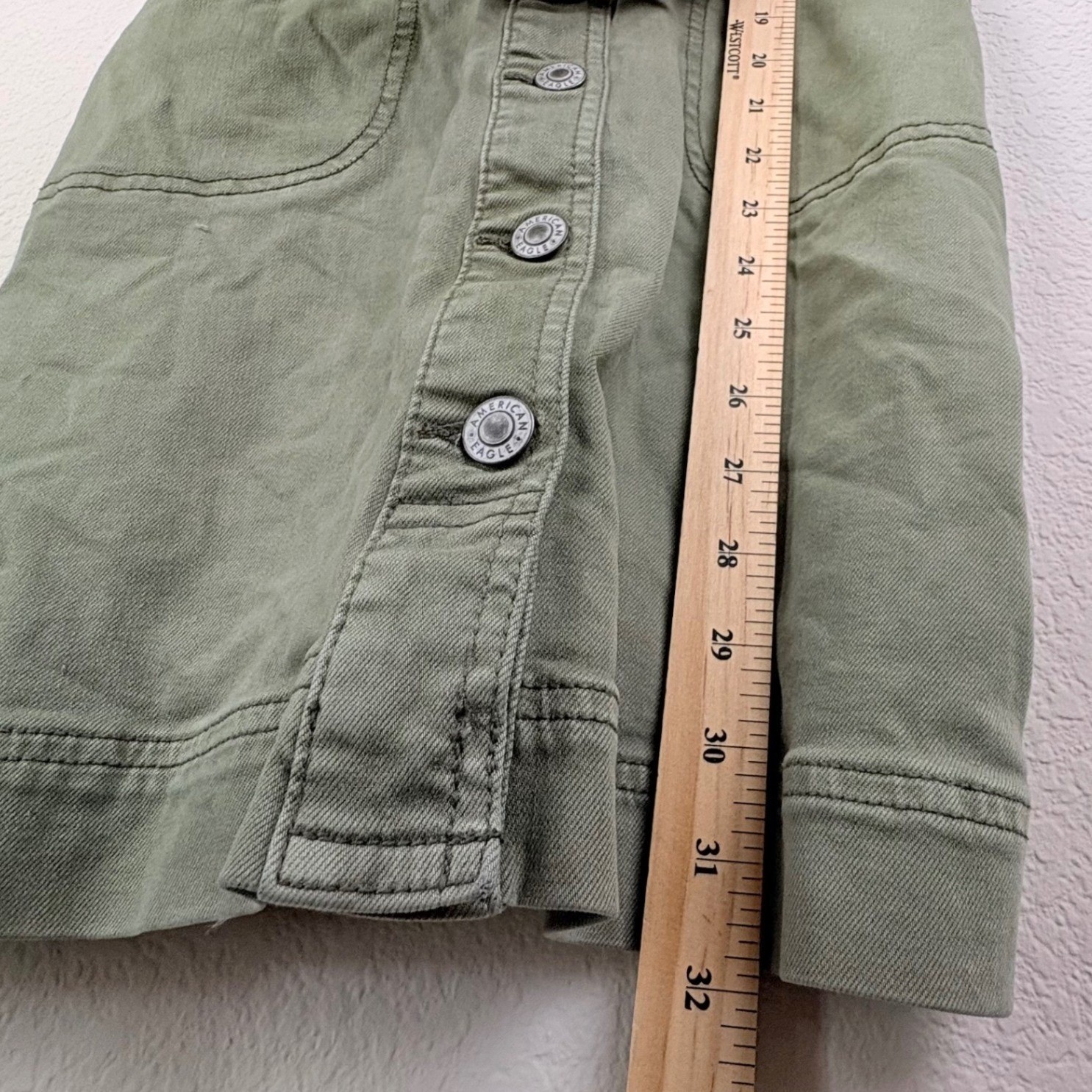 American Eagle XS Olive Green Utility Mini Dress Button Front Stretch ***Flaw