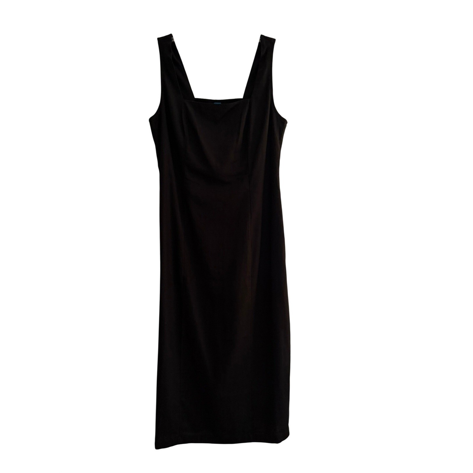 Old Navy Womens Black Linen Blend Smocked Back Square Neck Midi Sheath Dress S