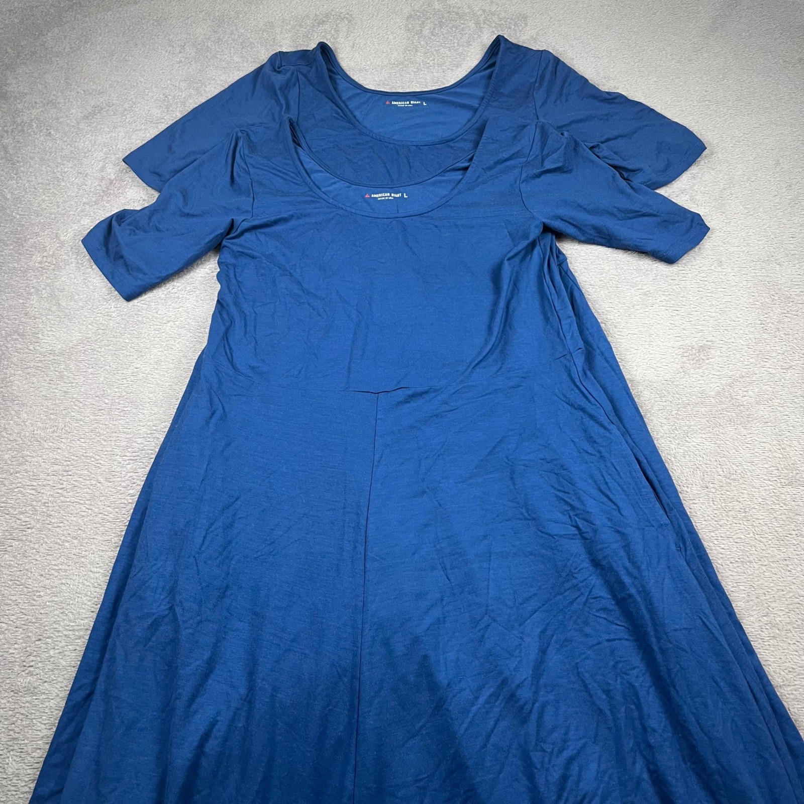 American Giant Womens Blue Scoop Neck Tencel Lyocell Midi Dress Large Lot Of 2