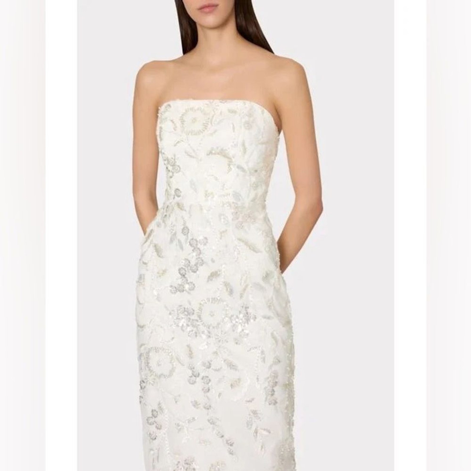 NWT MILLY Magnolia Silver Beaded Sequin Maxi Gown Dress Size 8