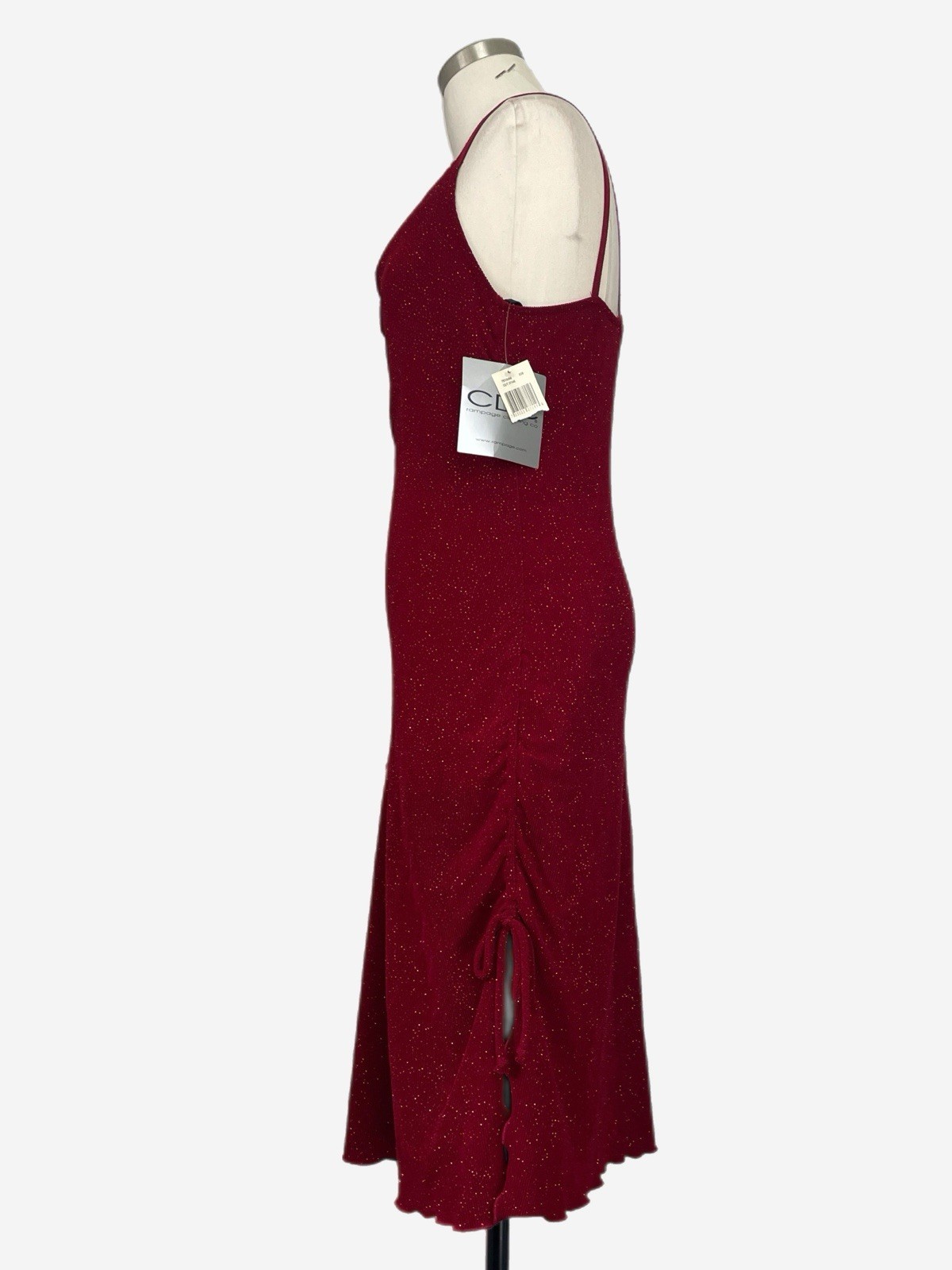 Vintage Y2K CDC NWT Deadstock Red glitter cowl neck ruched midi dress stretch S