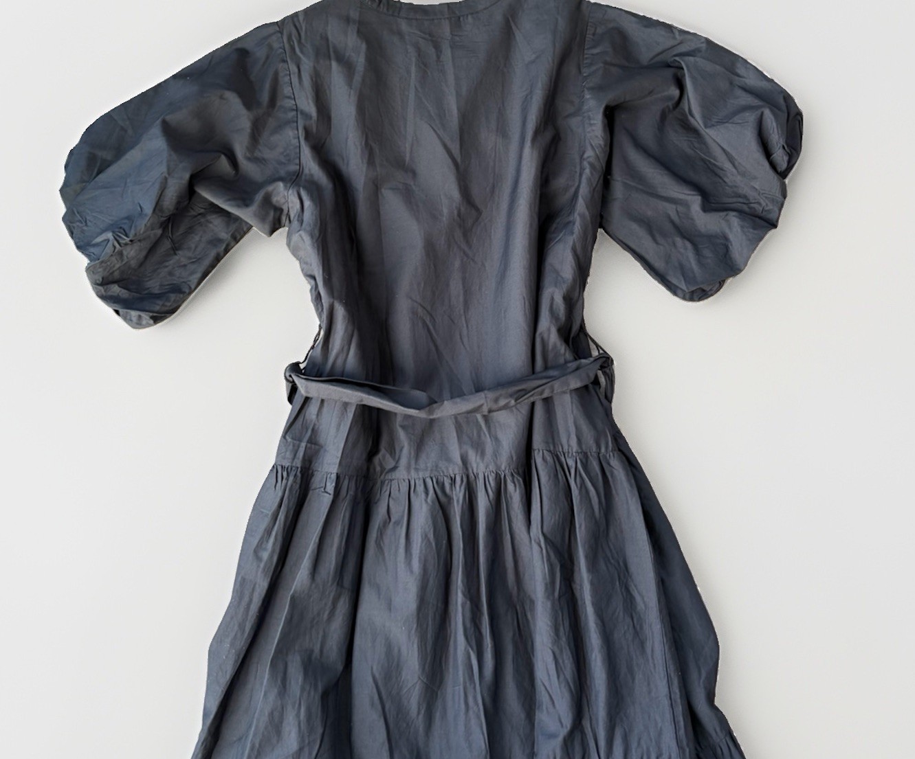 Roller Rabbit Black Silk Blend Tiered Midi Dress Puff Sleeve Belted Women’s S