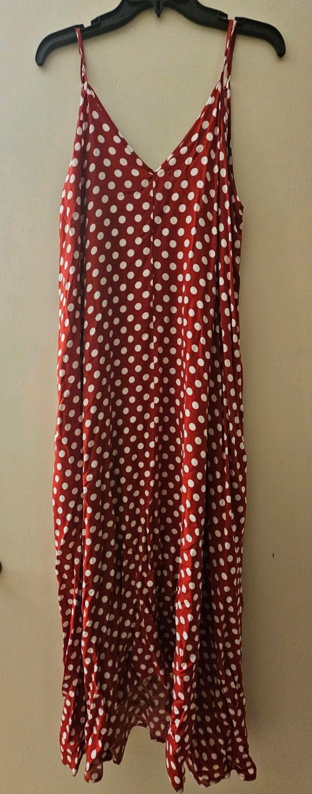 LILBETTER Red White Polka Dot Maxi Dress Women’sSZ XL AdjustableStrapsSleeveless