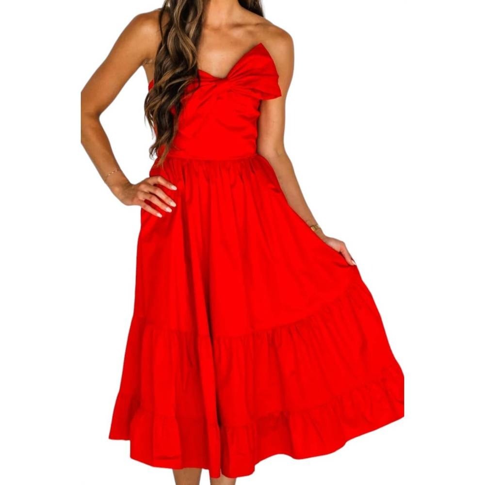 Fate Dress Large Midi Strapless Red Retro Bow 50s Pockets Cocktail Cruise Party