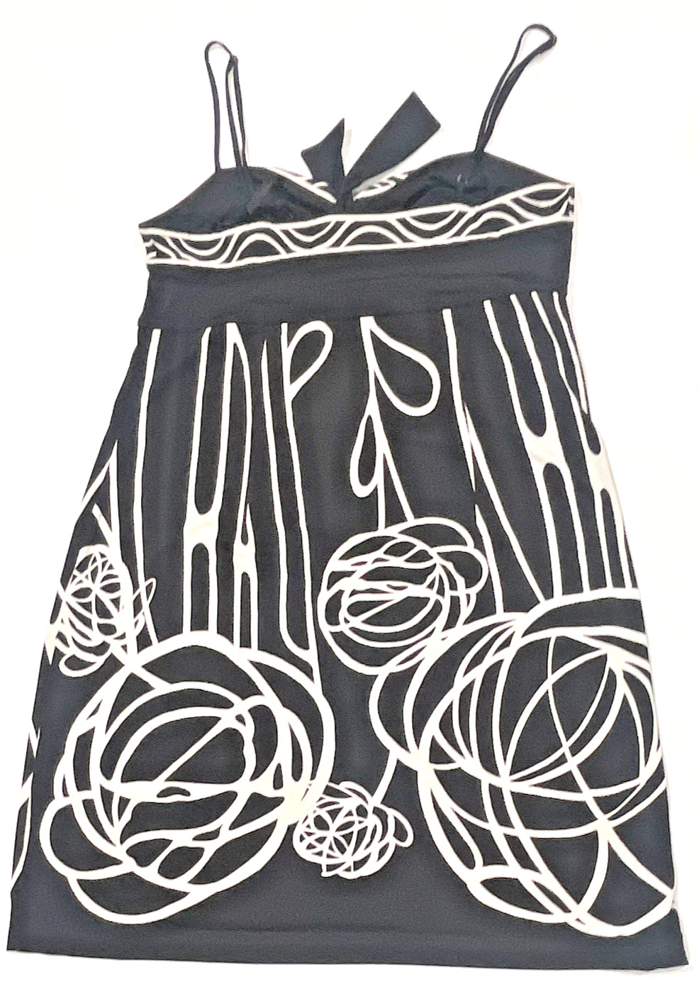BCBGMAXAZRIA Black Mini Dress Size 4 Spaghetti Strap Abstract Print Cocktail Y2K